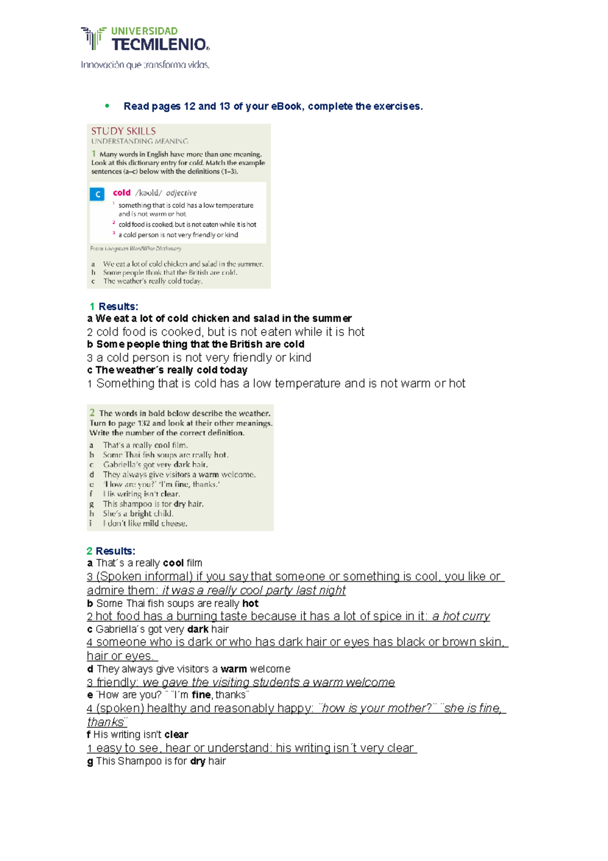homework 1 ingles basico - Read pages 12 and 13 of your eBook, complete ...
