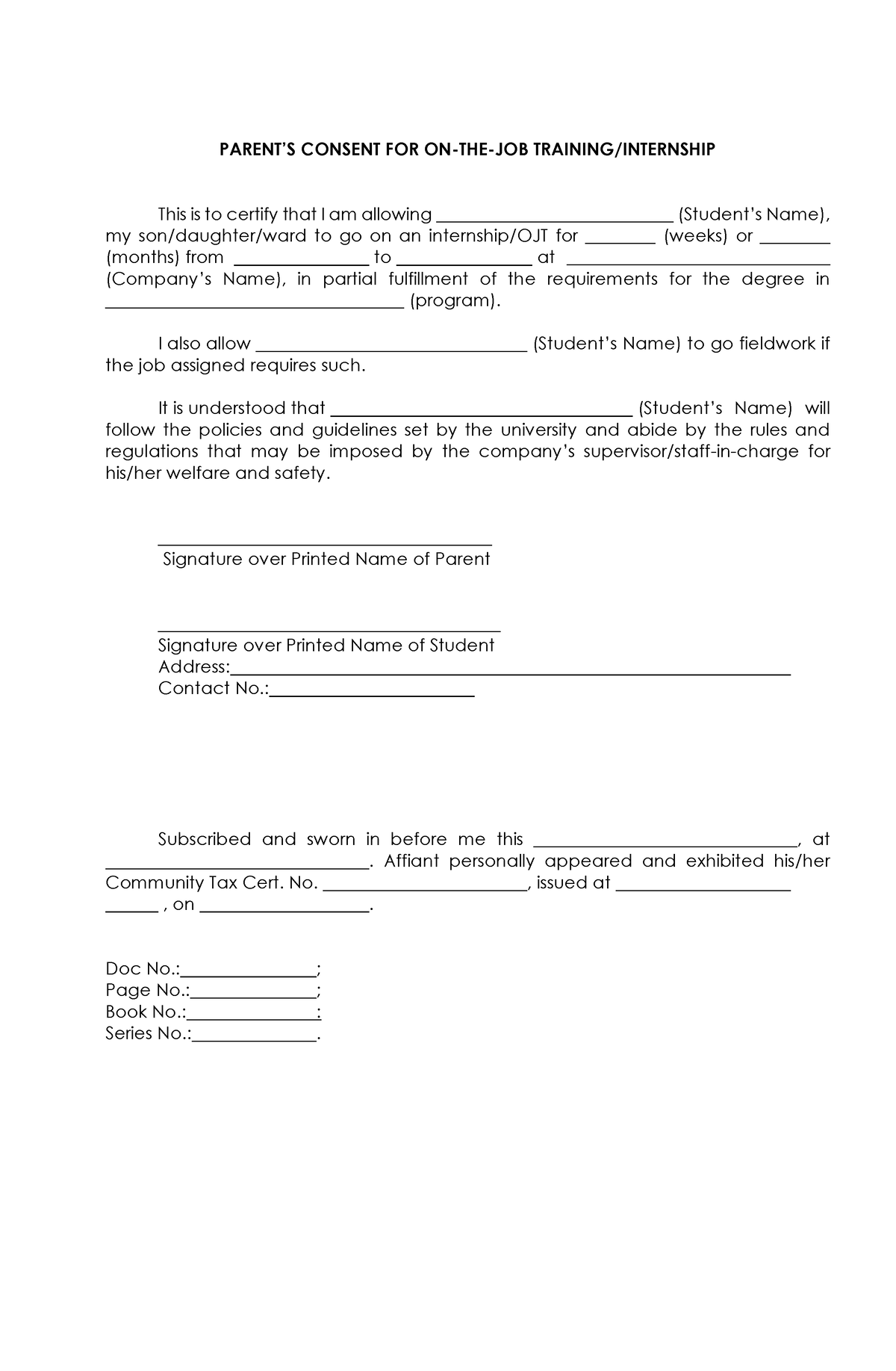 Parents-consent SAS - Parent consent - PARENT’S CONSENT FOR ON-THE-JOB ...