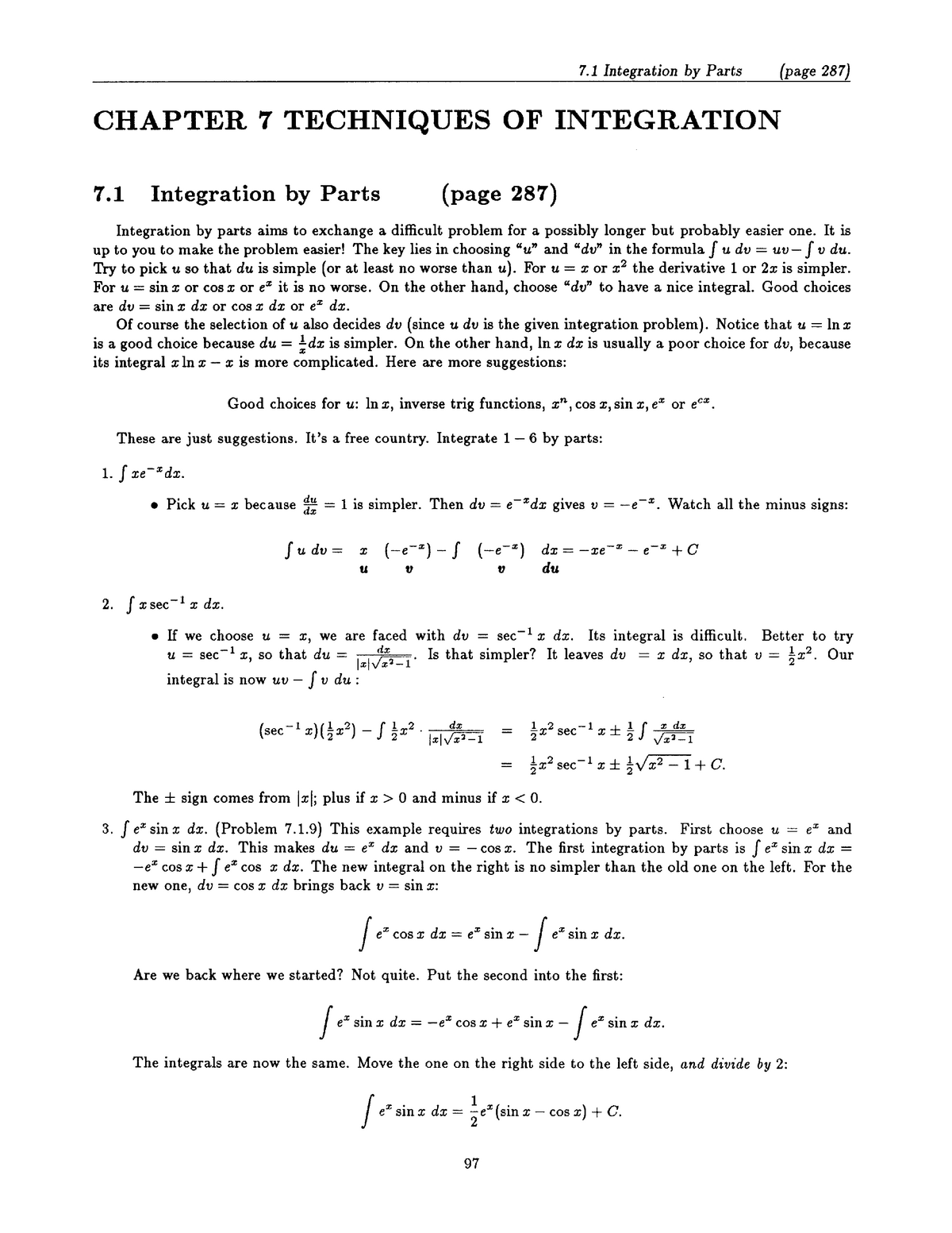 Techniques Of Integration 7 page287 CHAPTER 7 TECHNIQUES OF 