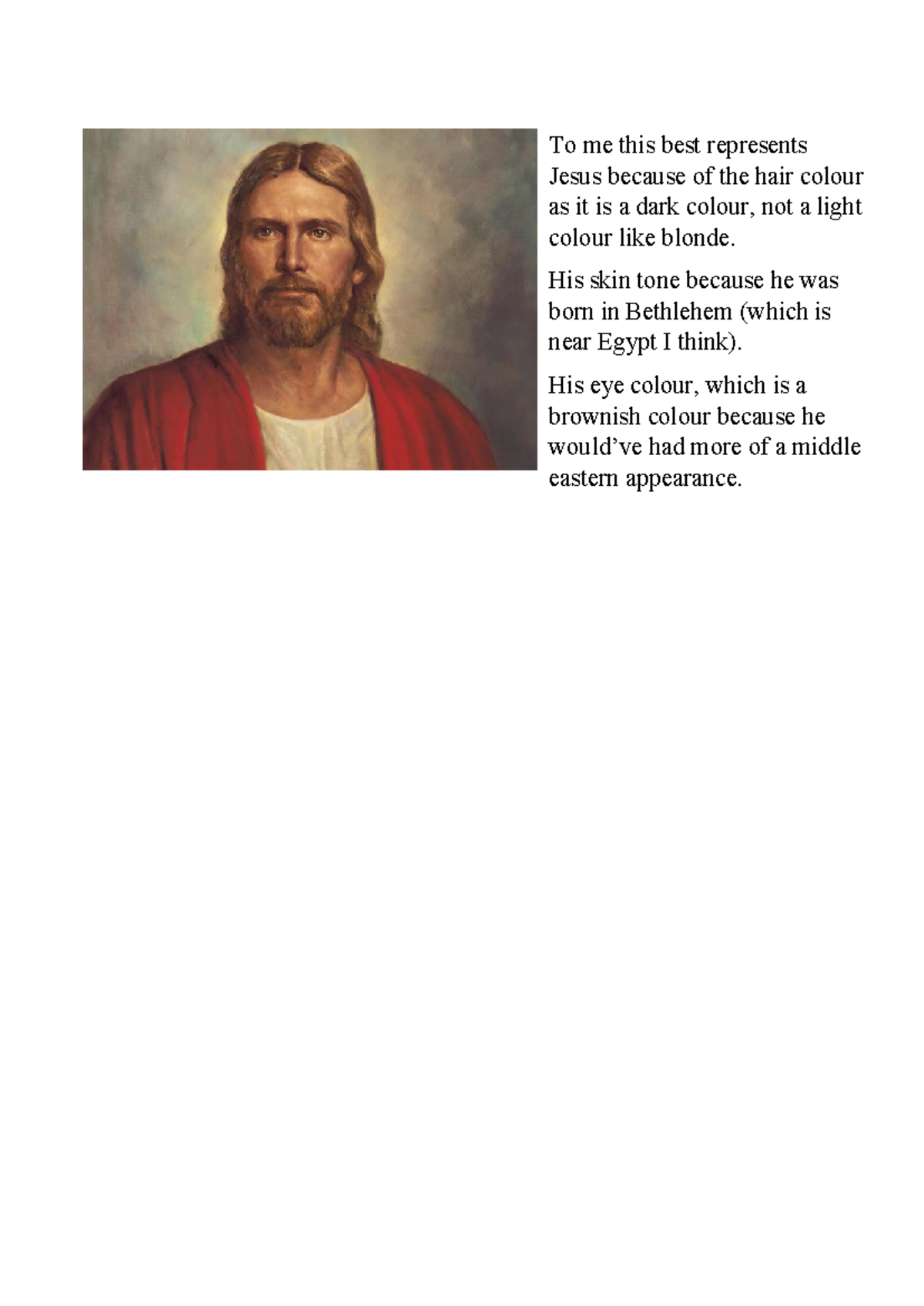 Rp homework-jesus - idk - To me this best represents Jesus because of ...