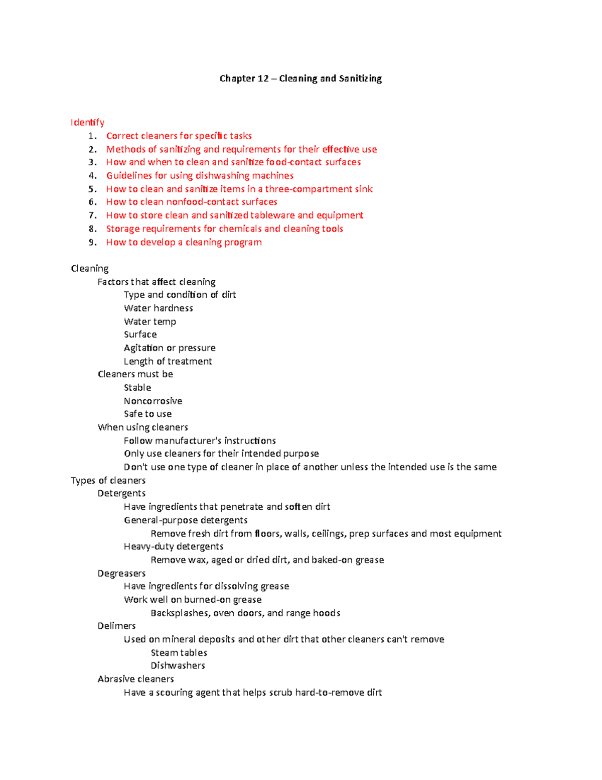Chapter 12 Cleaning and Sanitizing Chapter 12 Cleaning and