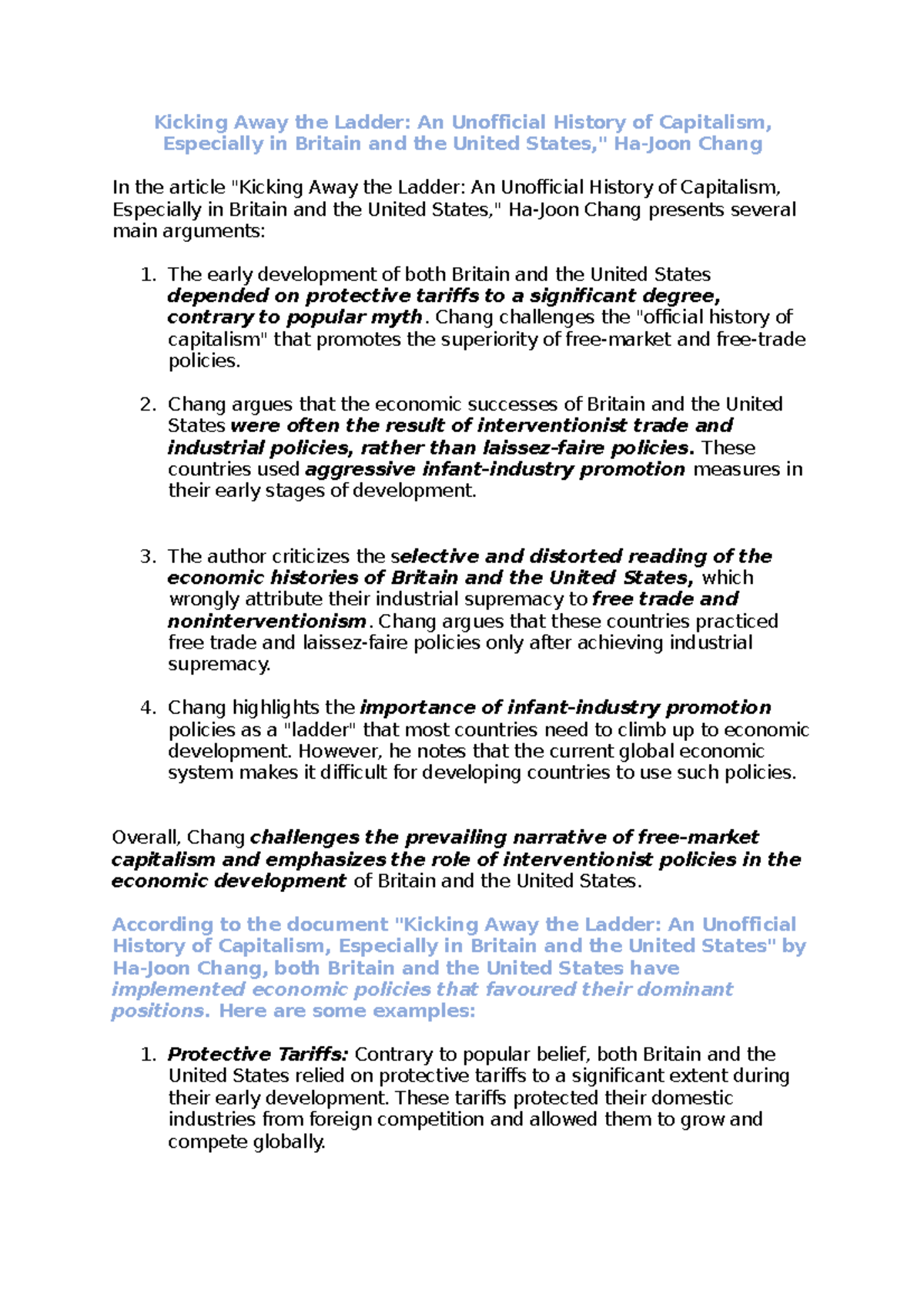 Kicking Away the Ladder Summary Kicking Away the Ladder An