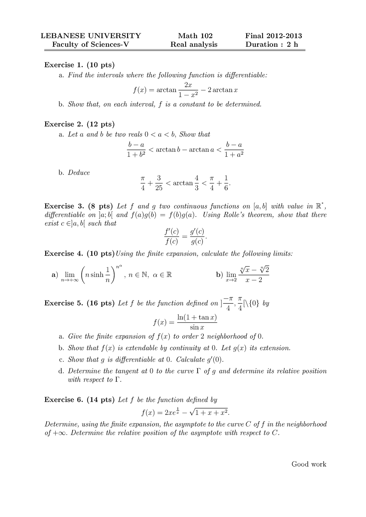 Exam Math 102E12-13 - exam - LEBANESE UNIVERSITY Math 102 Final 2012 ...