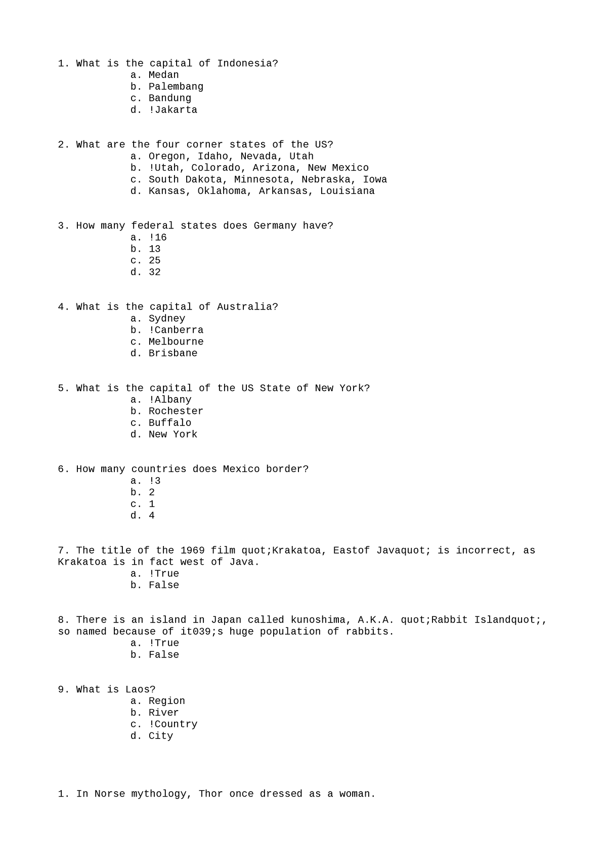 CPE105 Answer Key 9 - What is the capital of Indonesia? a. Medan b ...