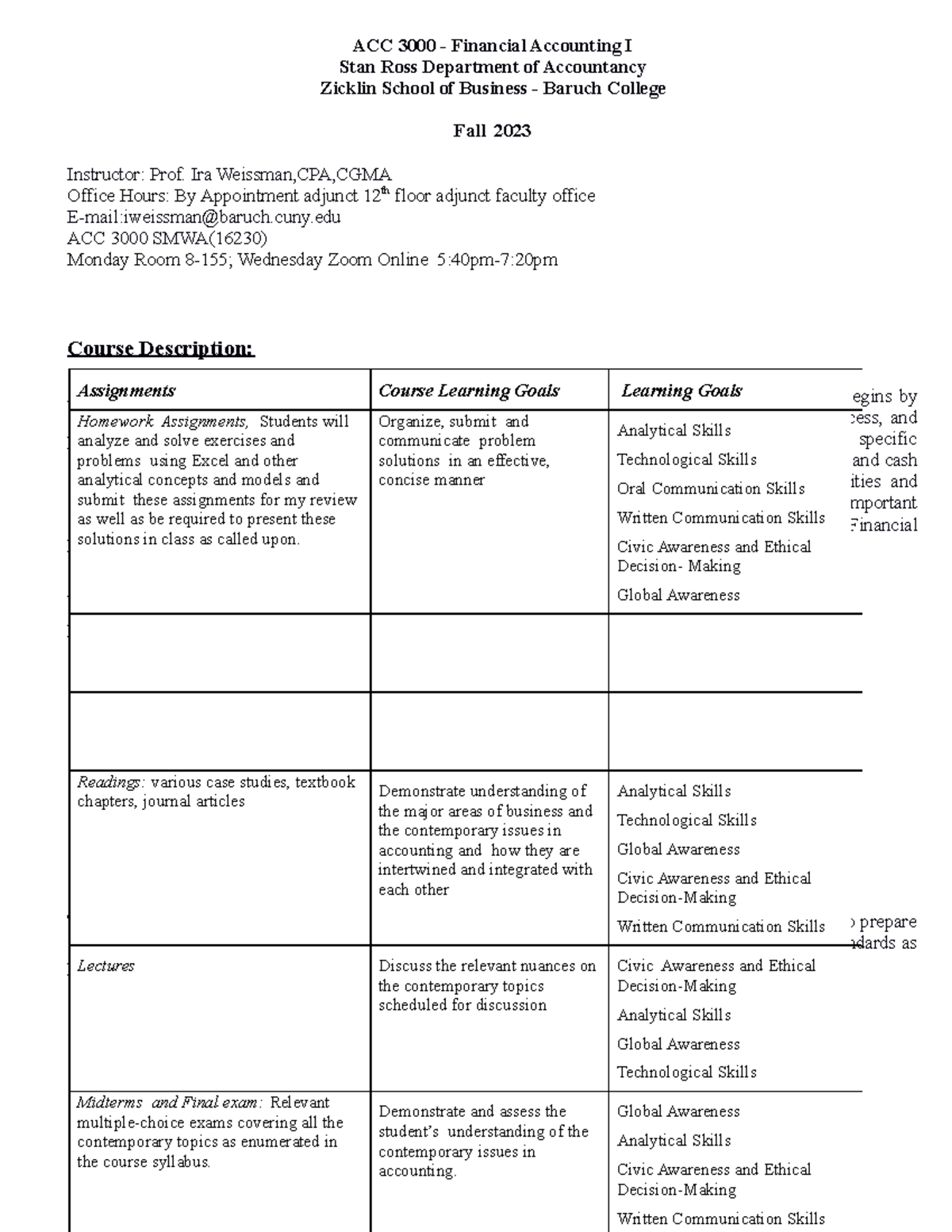 G-ACC 3000 Course Syllabus Fall 2023 (2) Revised II Xxx - ACC 3000 ...