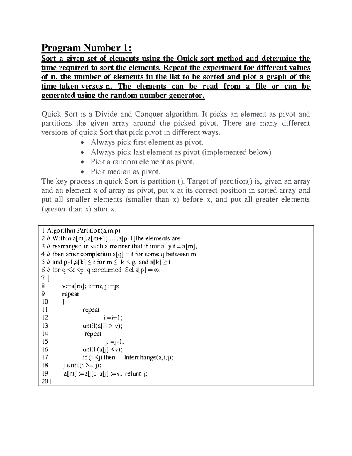 back tracking n queen - 14 | P a g e WEEK- QUICK SORT 1 OBJECTIVE: Sort ...