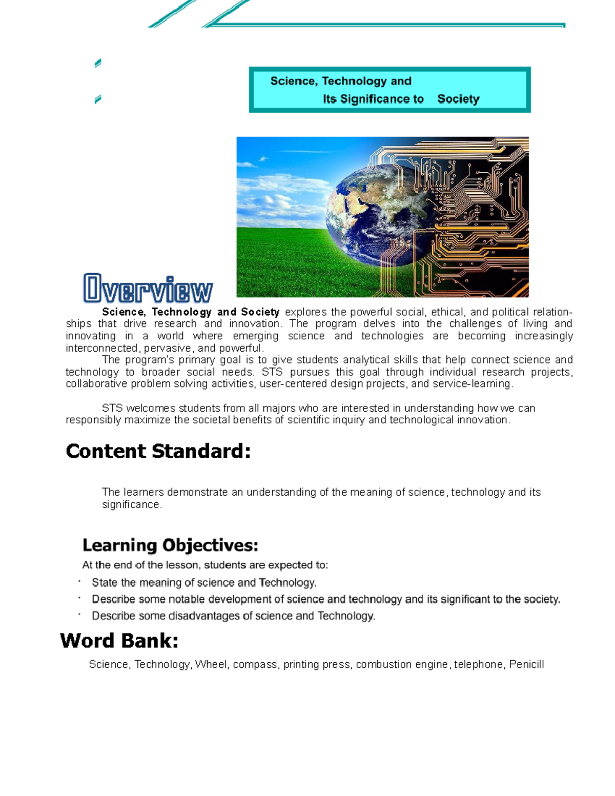 Module 1 Introduction to St S science technology and societypdf ...