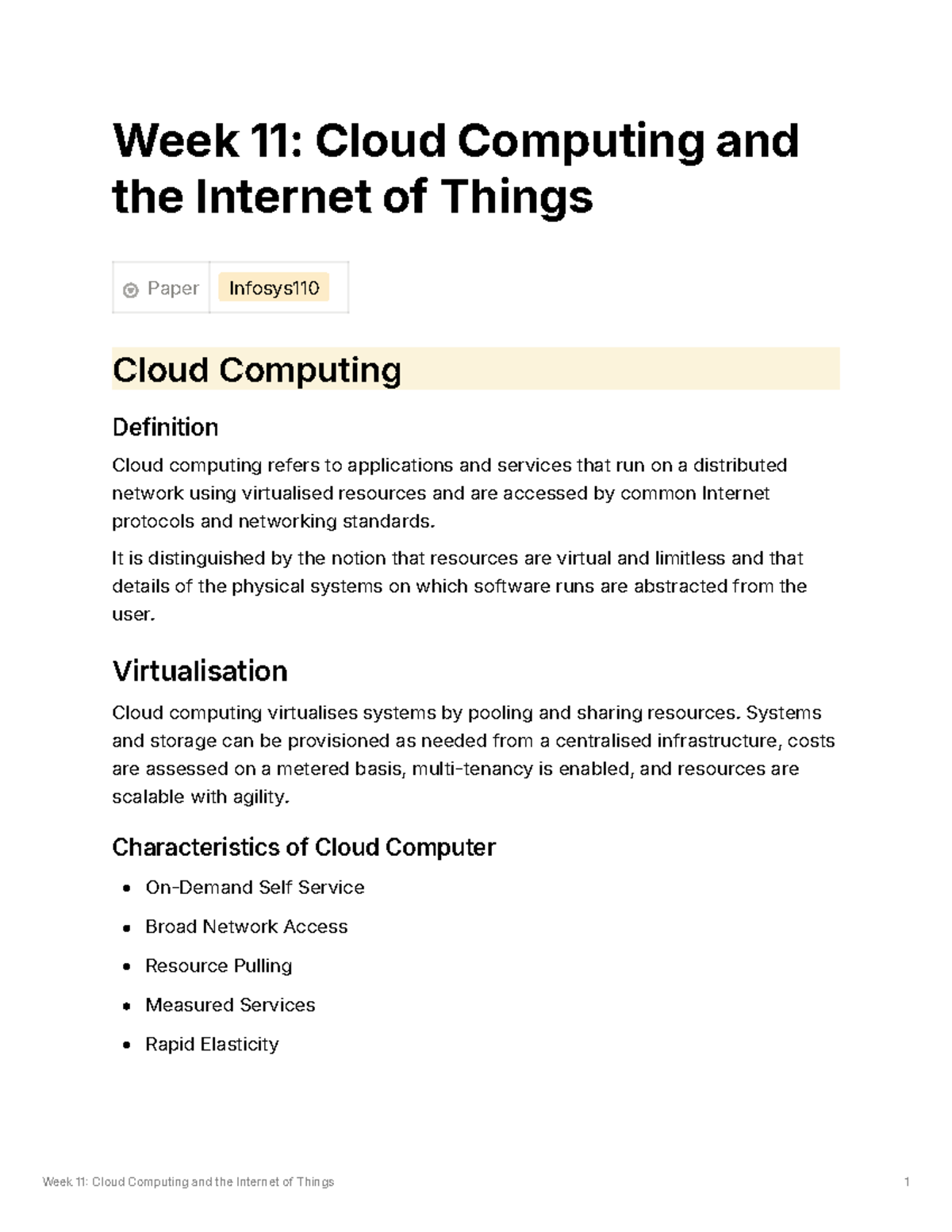 Week 11 Cloud Computing and the Internet of Things - It is ...