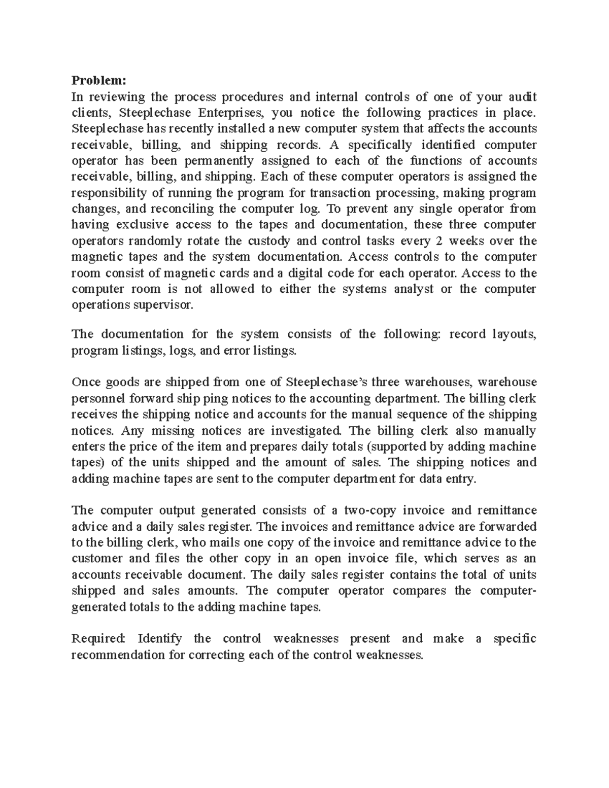 Activity 1.4- Audit CIS - Problem: In reviewing the process procedures ...