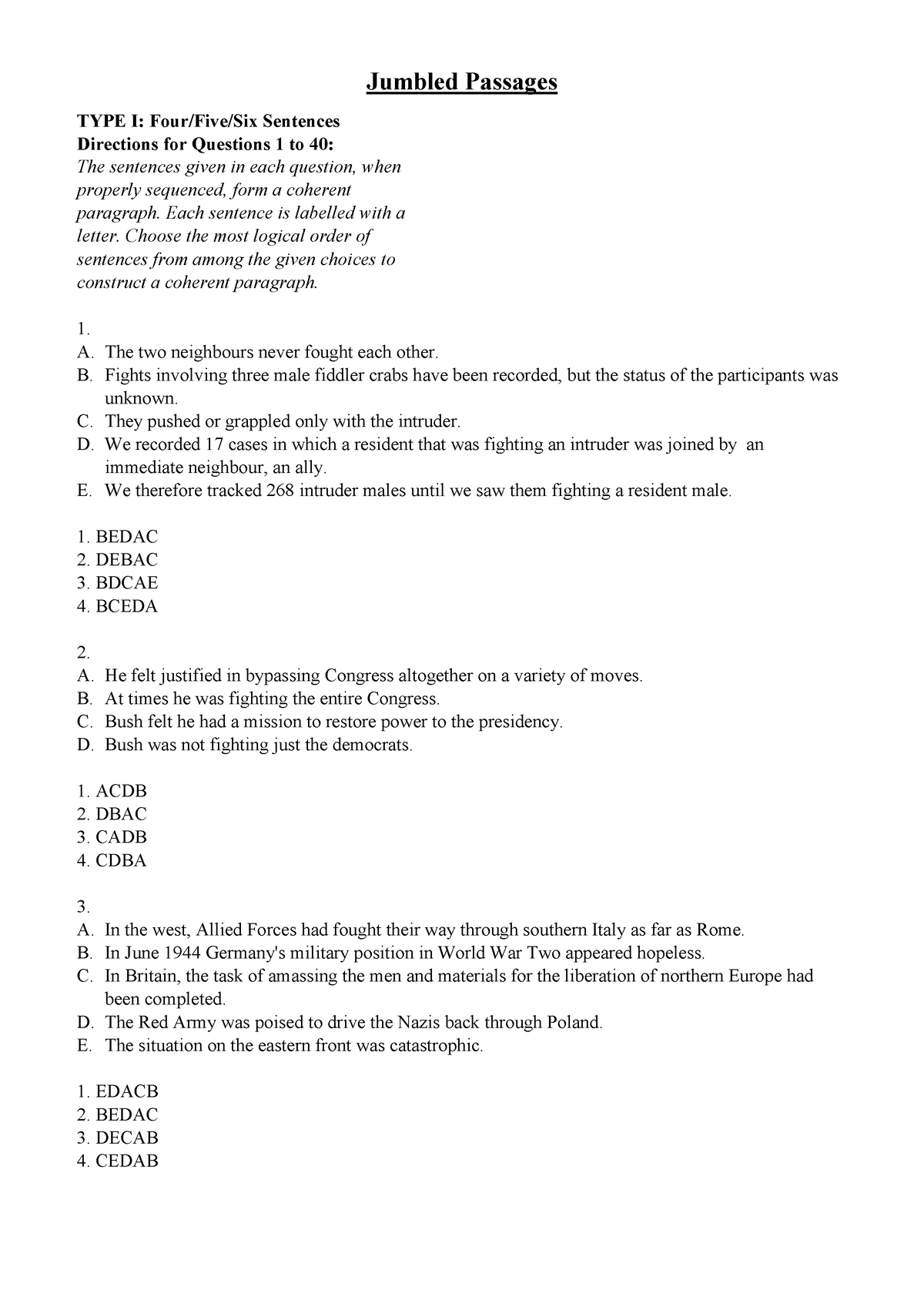 Jumbled Paragraphs P2 - Jumbled Passages TYPE I: Four/Five/Six ...