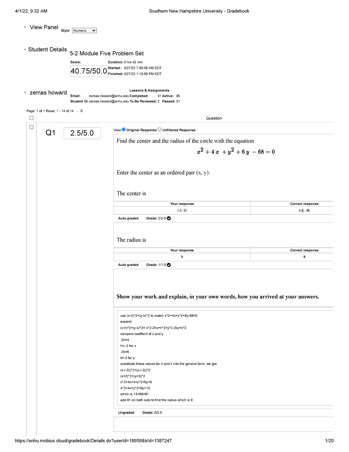 Mat 140 5 2 Module Five Problem Set Gradebook Page 1 Of 1 Rows 1 14 Of 14 0 Question Q1 2 5 Studocu