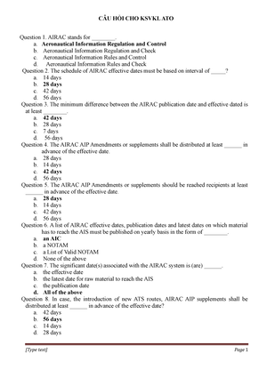 Questions for ATO sci C U H I CHO KSVKL ATO Question 1. AIRAC