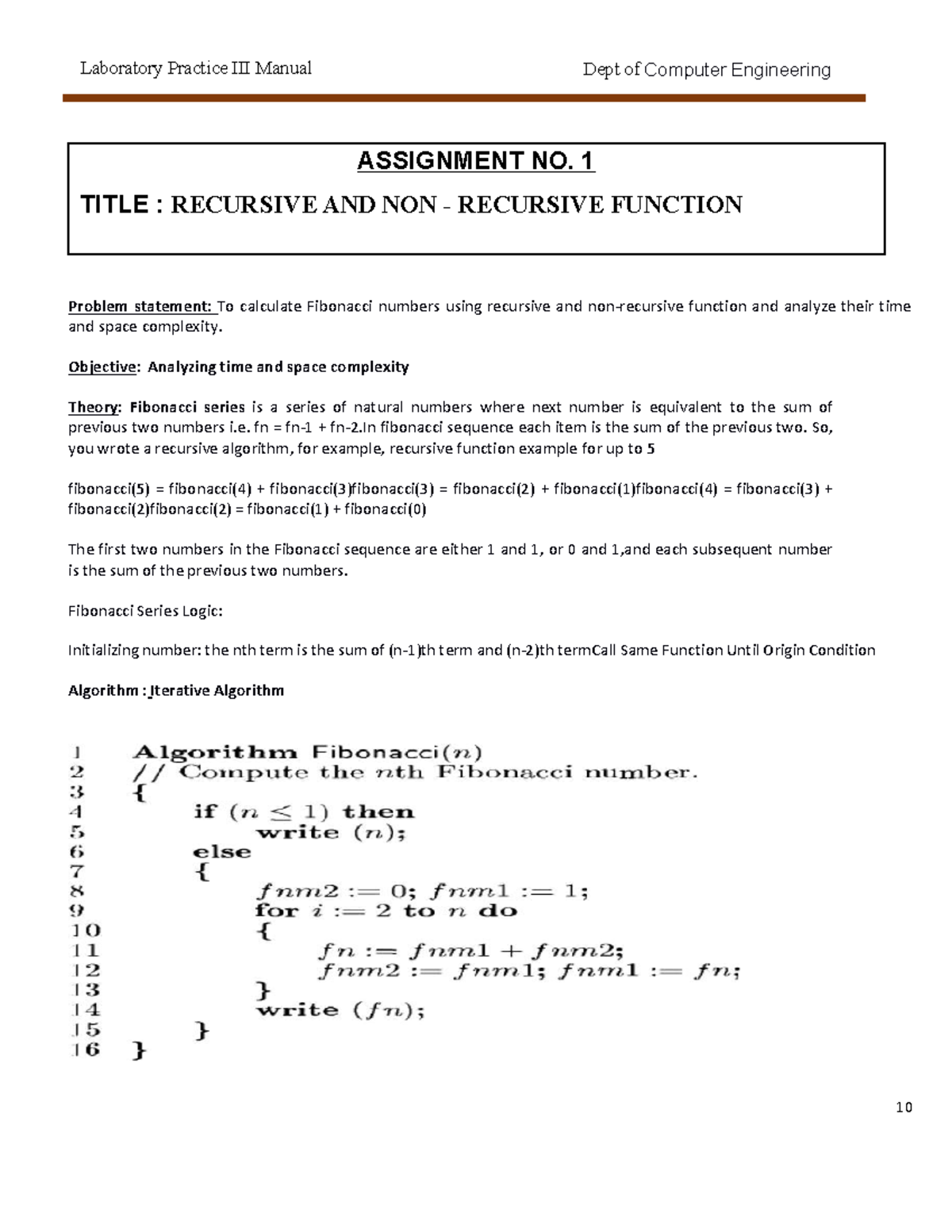 DAA - DAA - 10 ASSIGNMENT NO. 1 TITLE : RECURSIVE AND NON - RECURSIVE ...