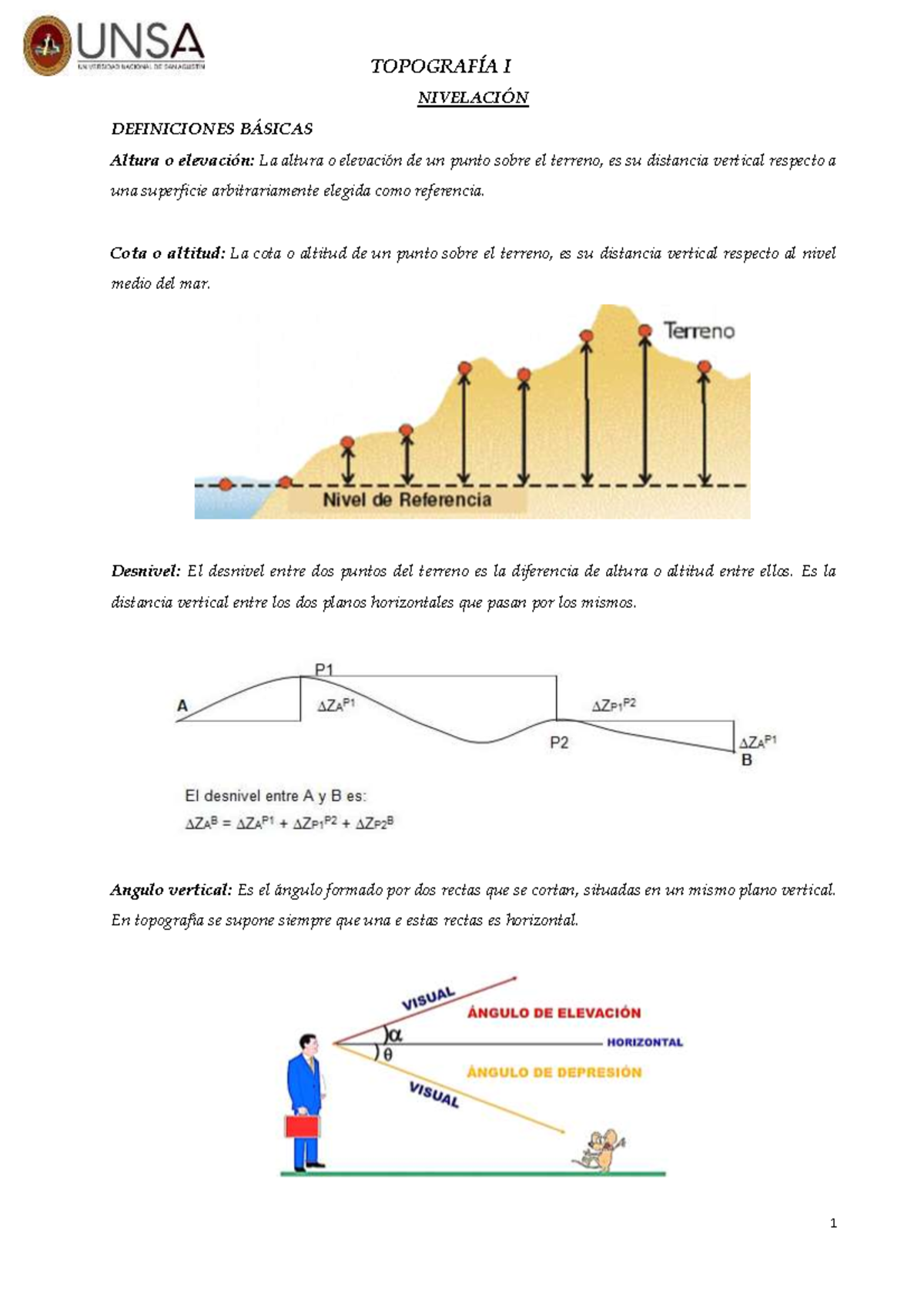 Topograf A I Nivelaci N Definiciones Nivelacin Definiciones Bsicas Altura O Elevaci N