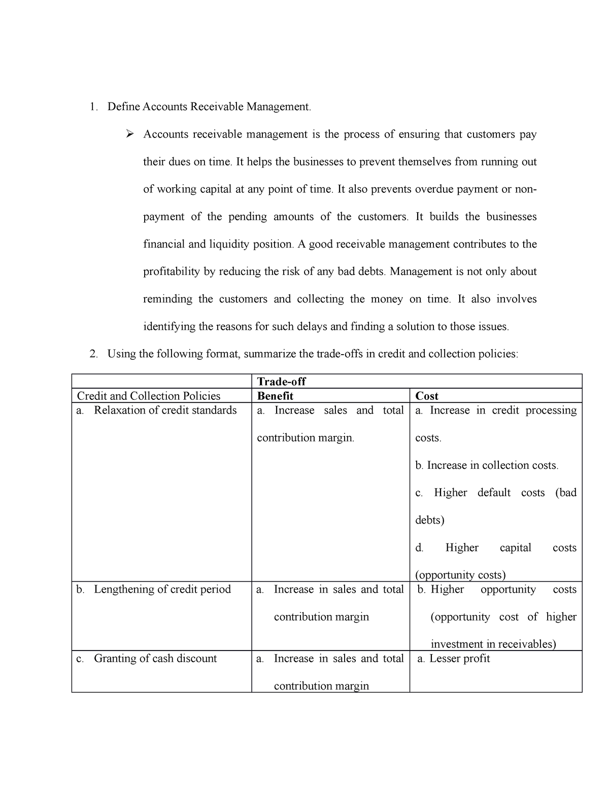 thesis on accounts receivable management