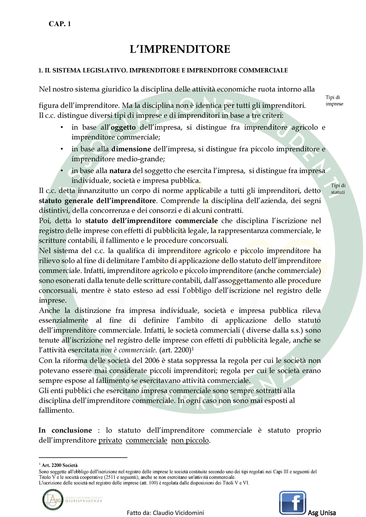 Riassunto Campobasso - Imprenditore - CAP. 1 1. IL SISTEMA LEGISLATIVO ...