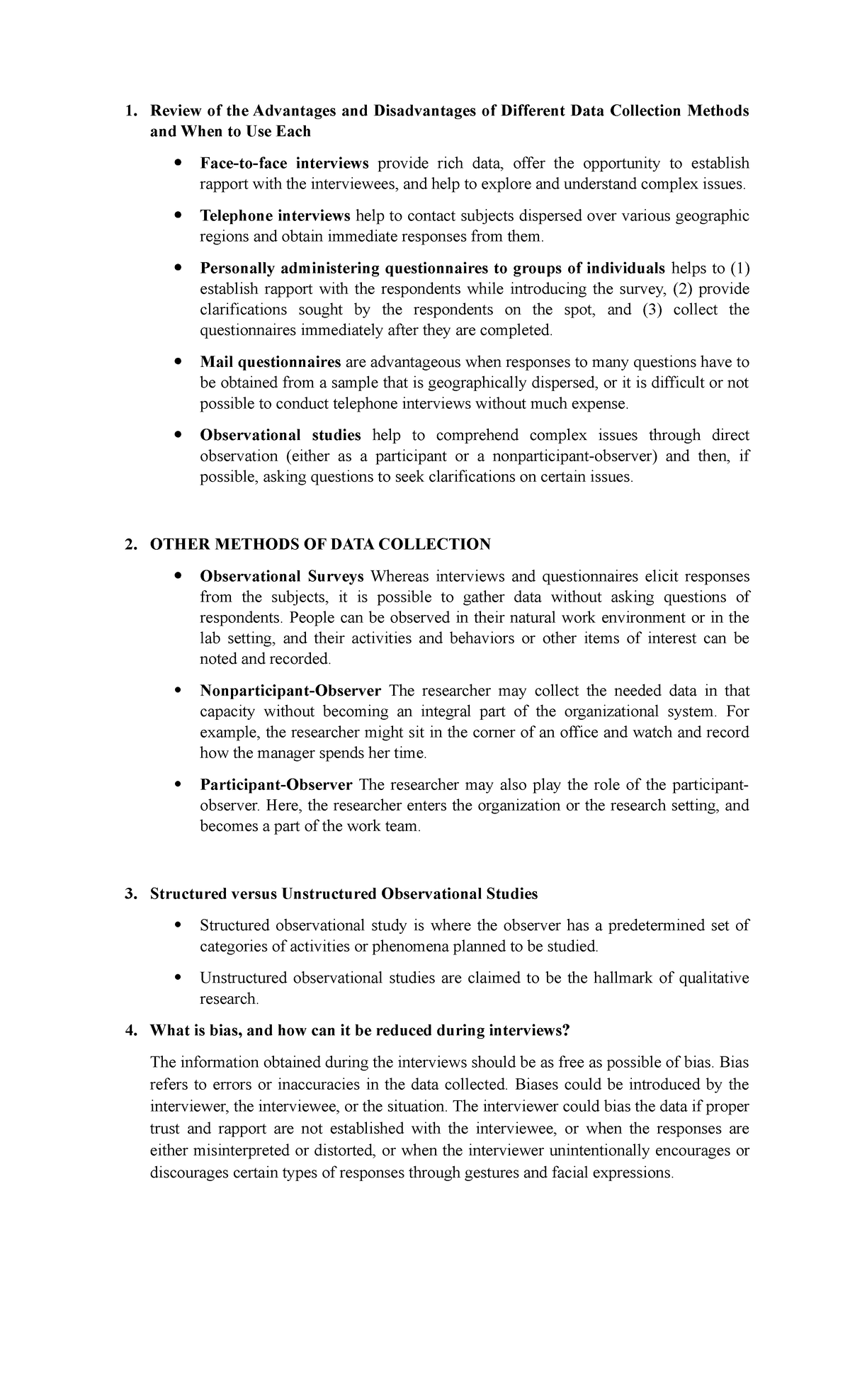 Chapter 10 Data Collection Methods 2 Review Of The Advantages And Disadvantages Of Different 2900