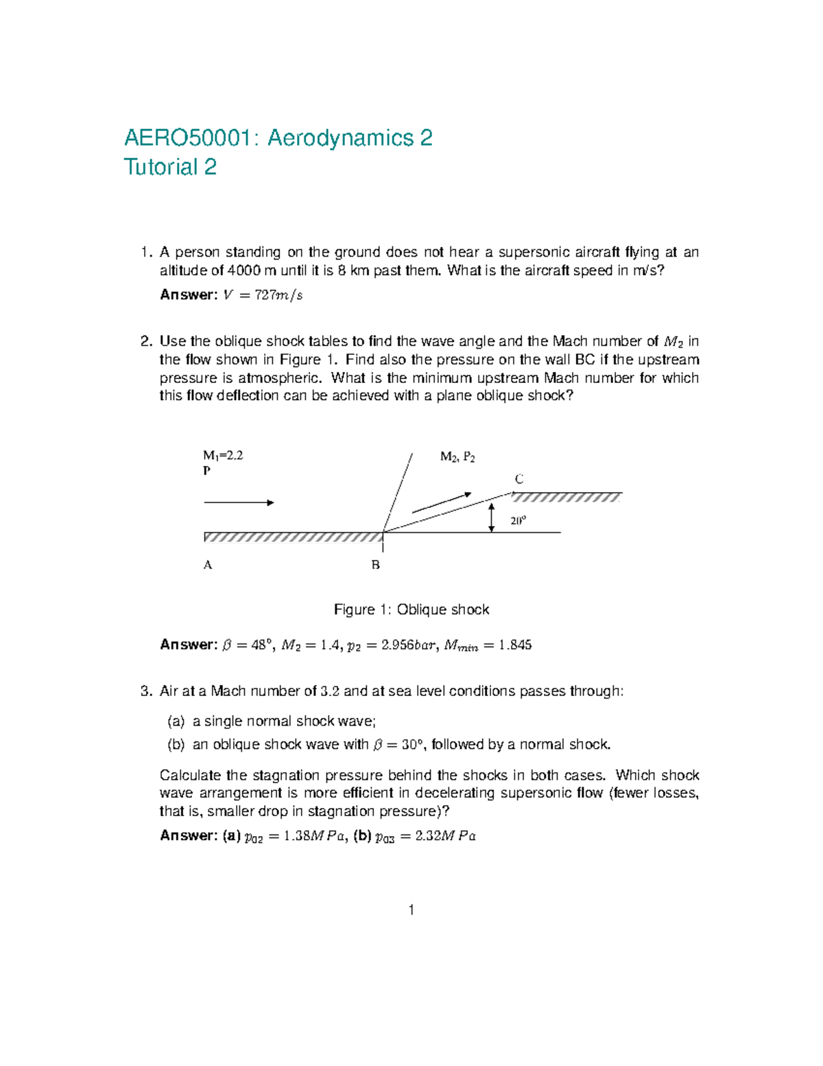 AERO50001 Tutorial 2 - AERO50001: Aerodynamics 2 Tutorial 2 A person ...