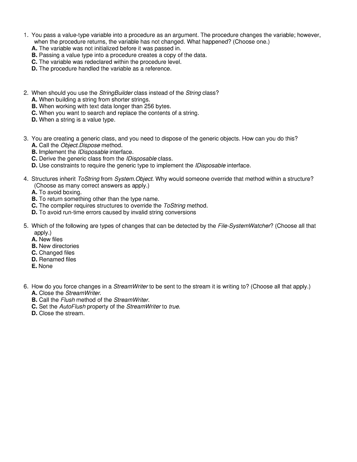 Net Fram 20 Test - aaaa - You pass a value-type variable into a procedure as an argument. The ...