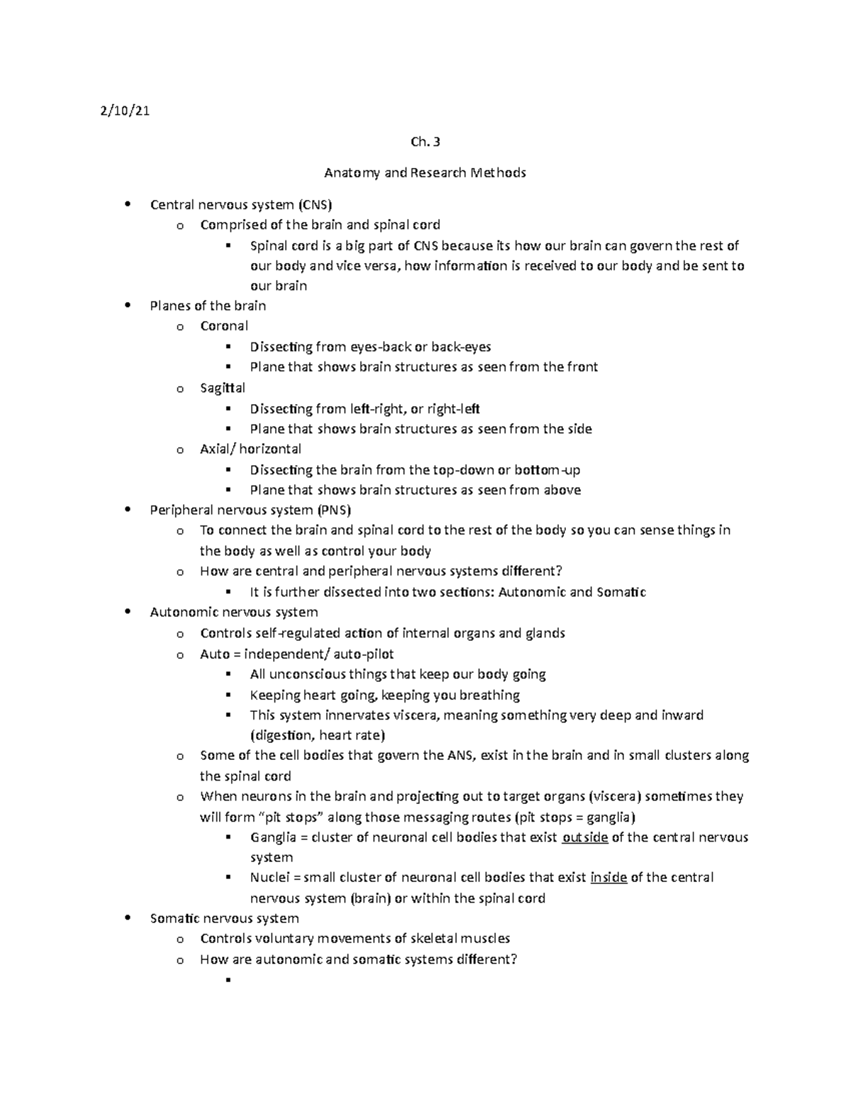 Biopsych Ch. 3 - Lecture Notes 2 - 2/10/ Ch. 3 Anatomy And Research ...