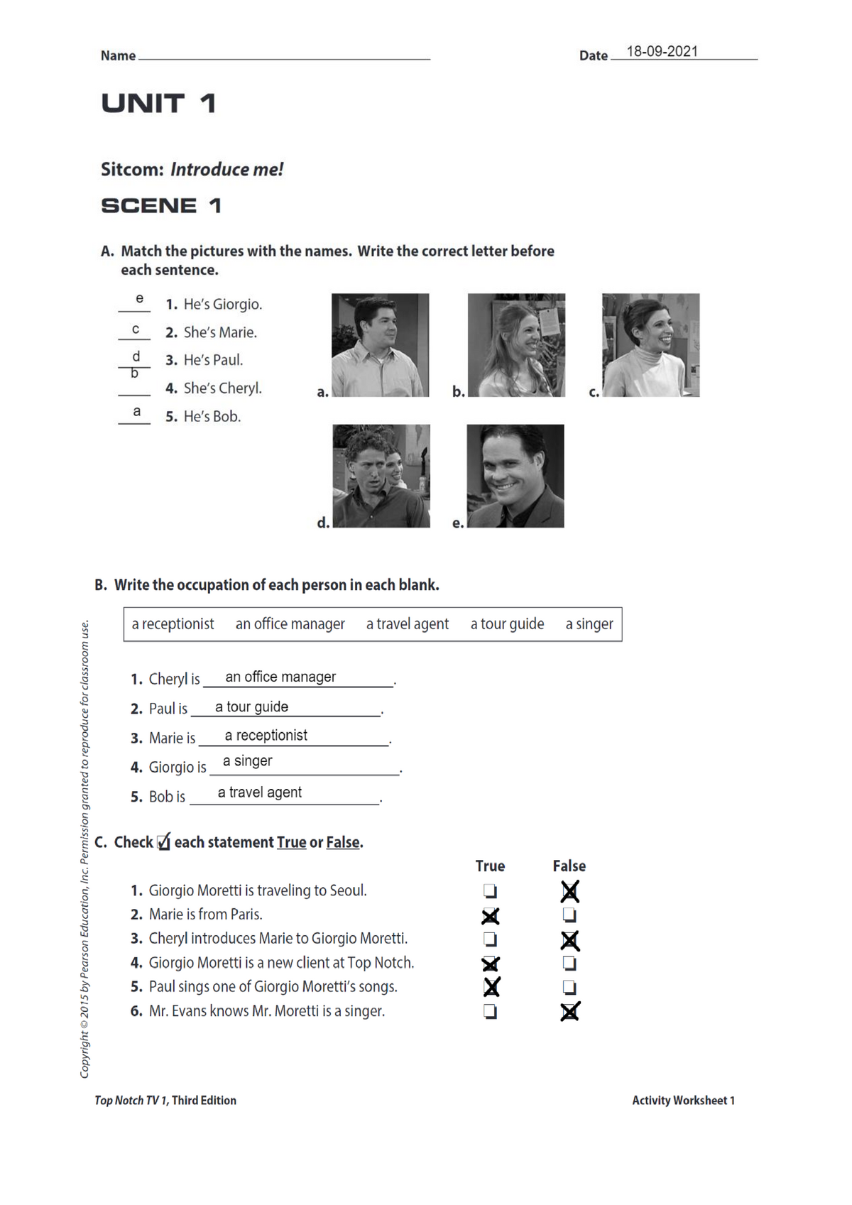 Worksheet unidad 1 Top Notch 1 Ingles nivel 2 Studocu