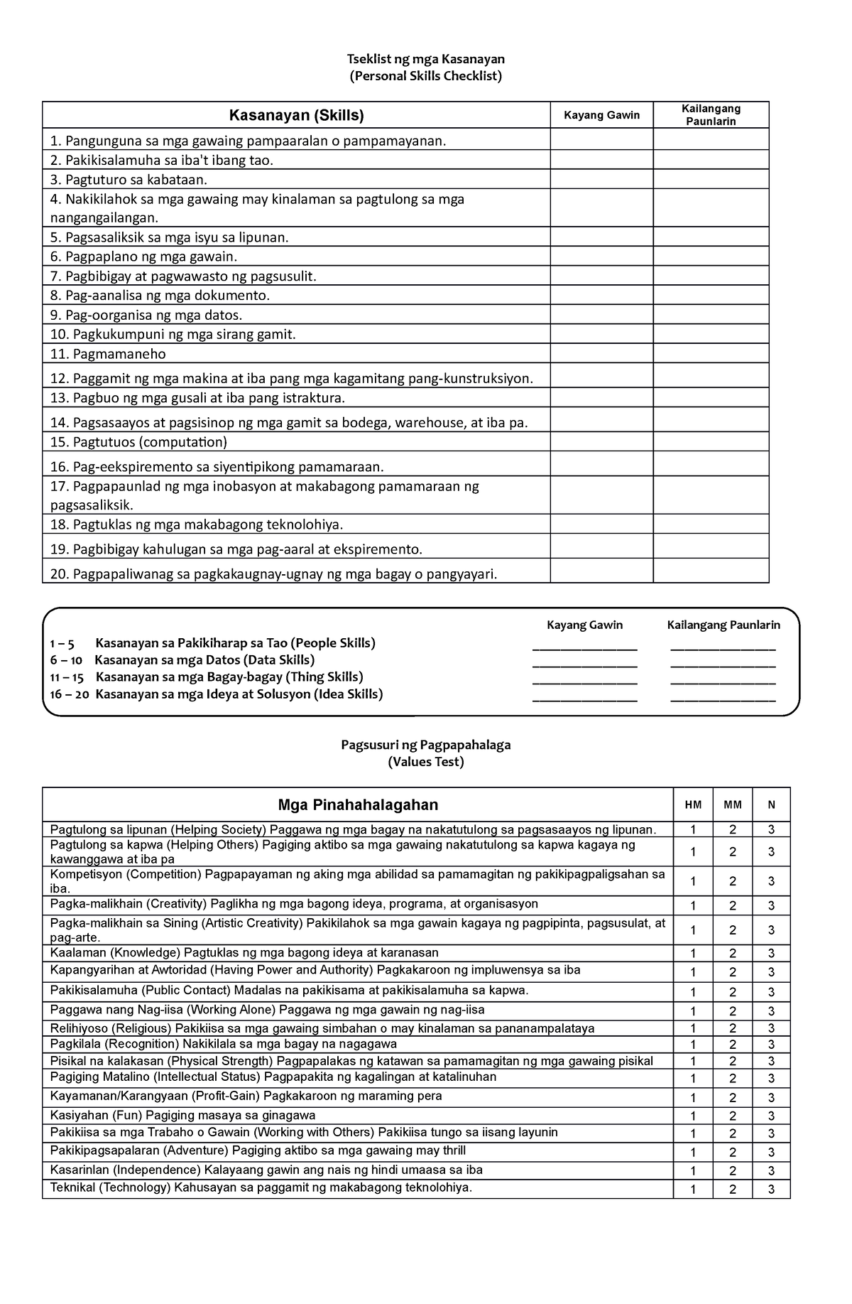 Tseklist Ng Mga Kasanayan - Tseklist Ng Mga Kasanayan (Personal Skills ...