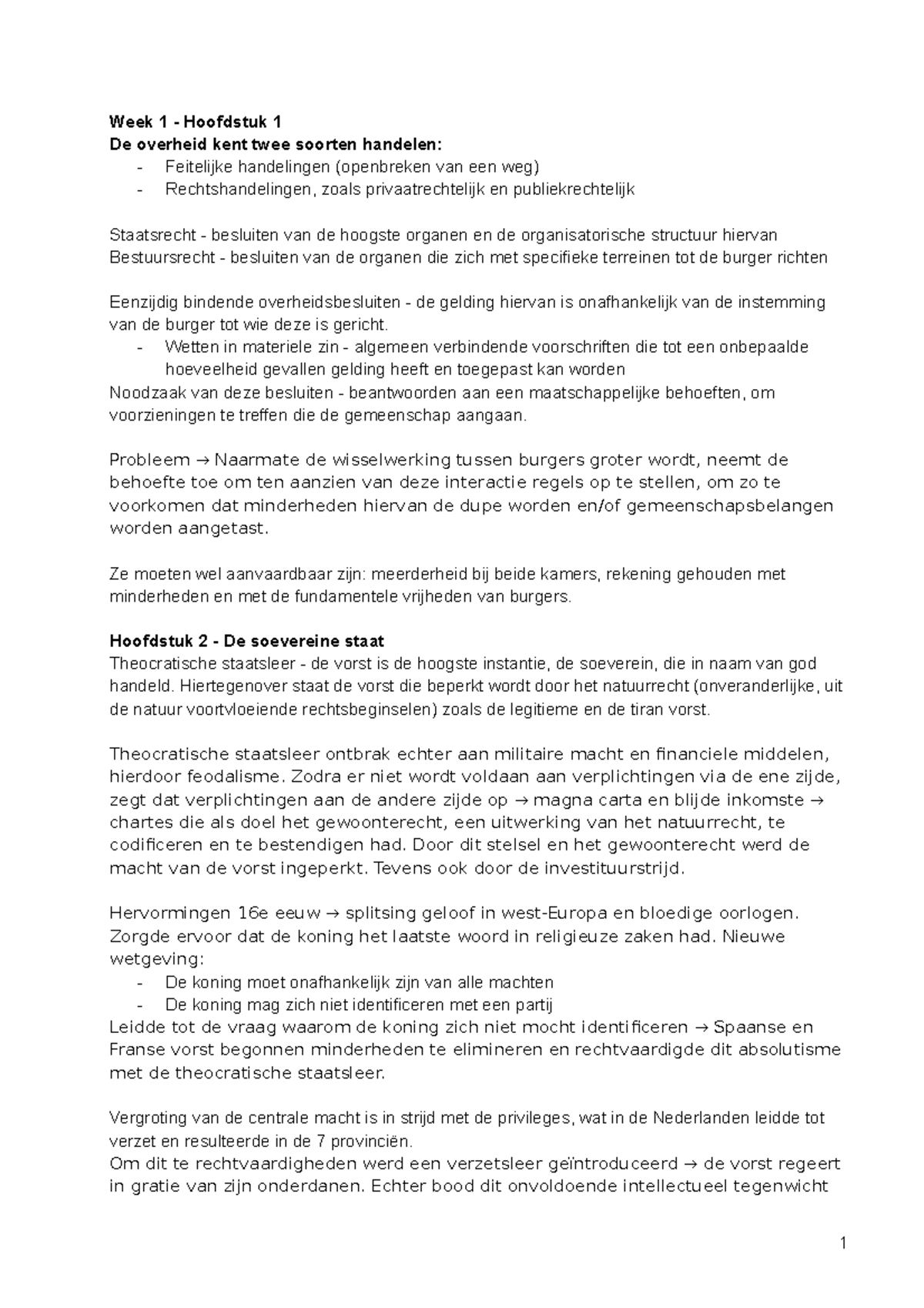 Samenvatting Staats- En Bestuursrecht - Week 1 Hoofdstuk 1 De Overheid ...