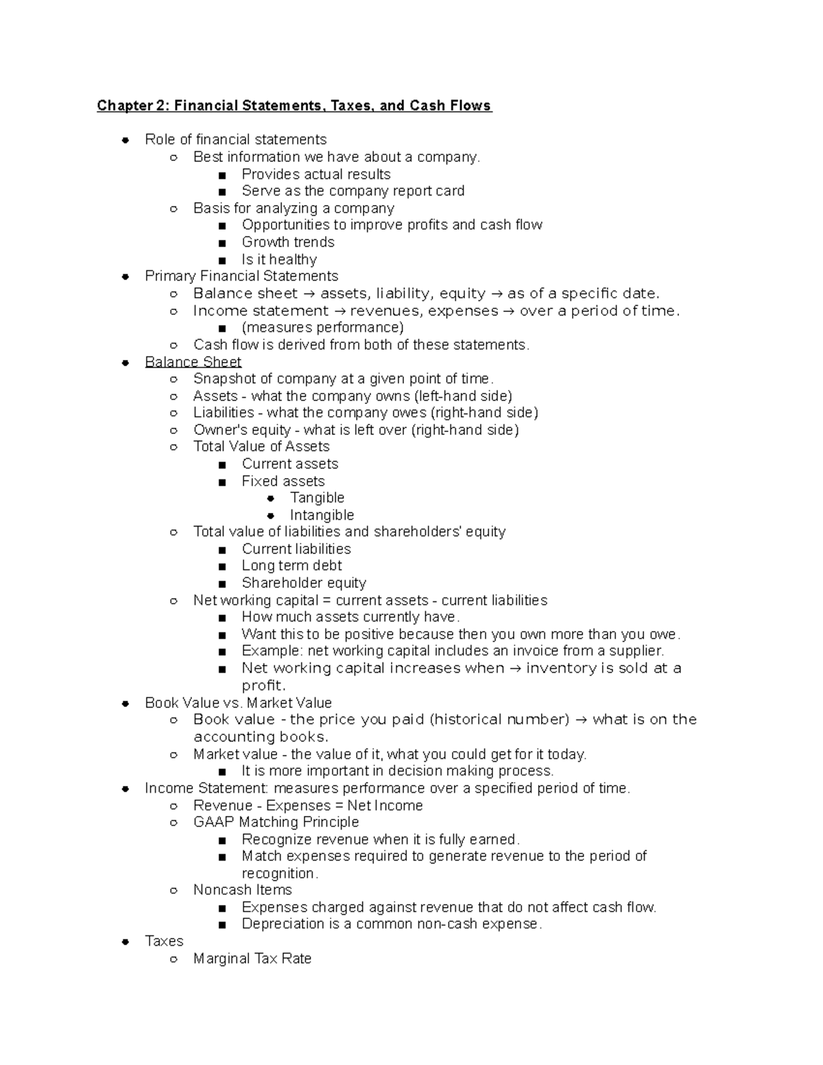 FINC311 Chapter 2 - Lecture notes 2 - Chapter 2: Financial Statements ...