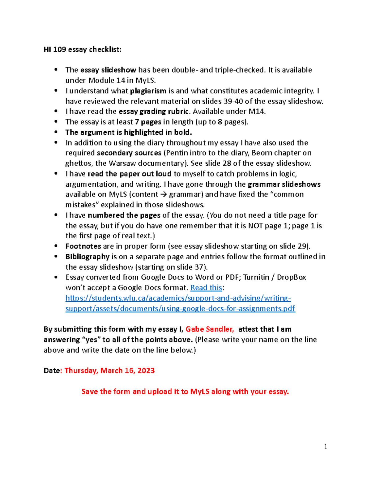 Essay Checklist HI 109 essay checklist The essay slideshow has been