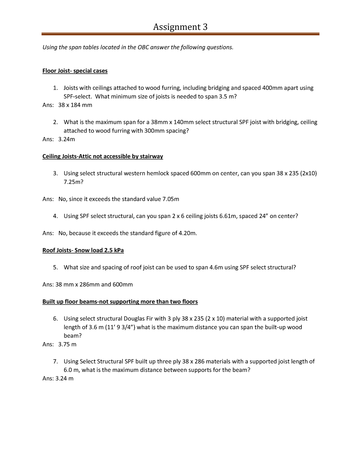 Assignment 3 OBC III Span Tables Assignment 3 Using the span