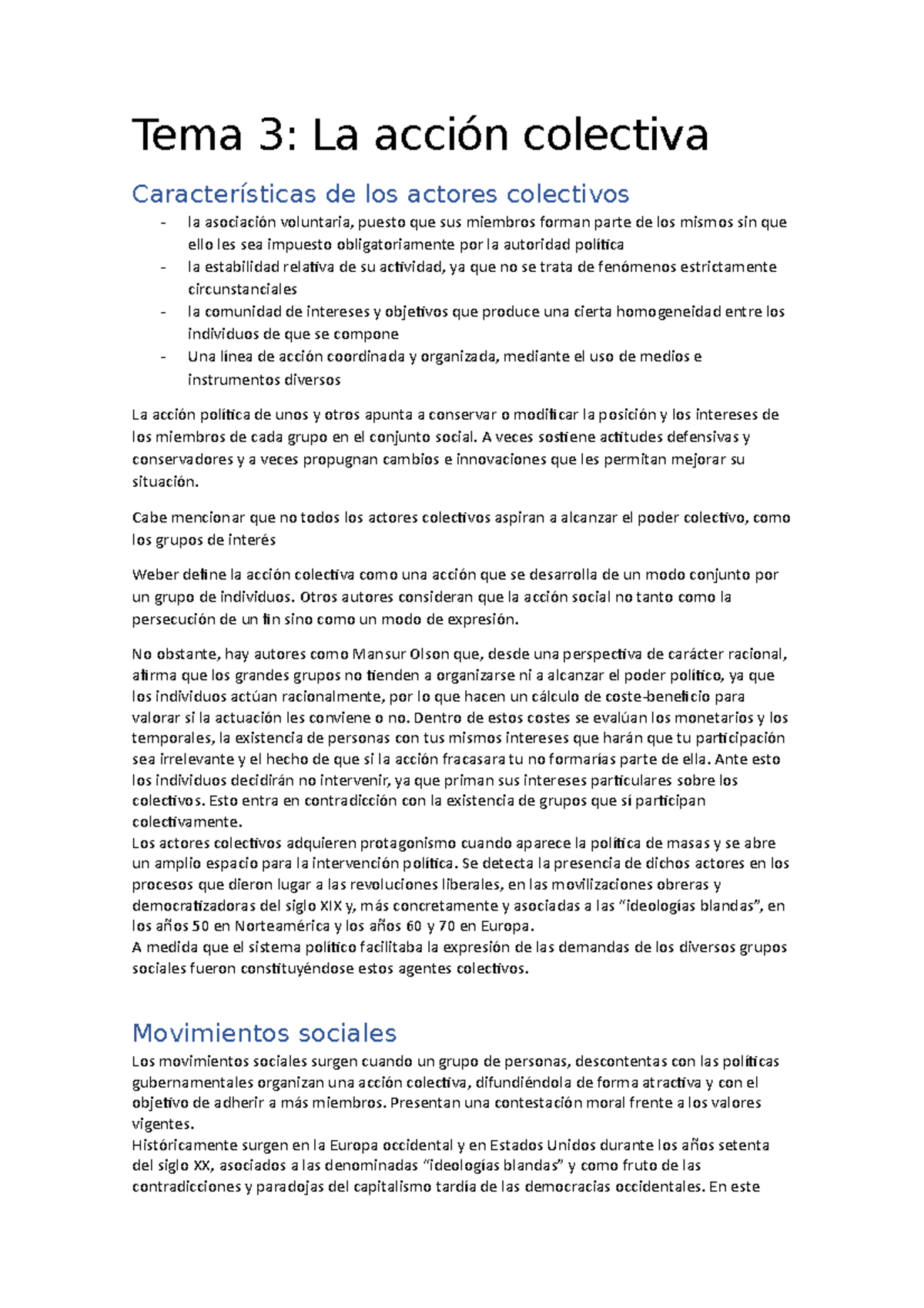 Tema 3 AP. La acción colectiva Tema 3 La acción colectiva