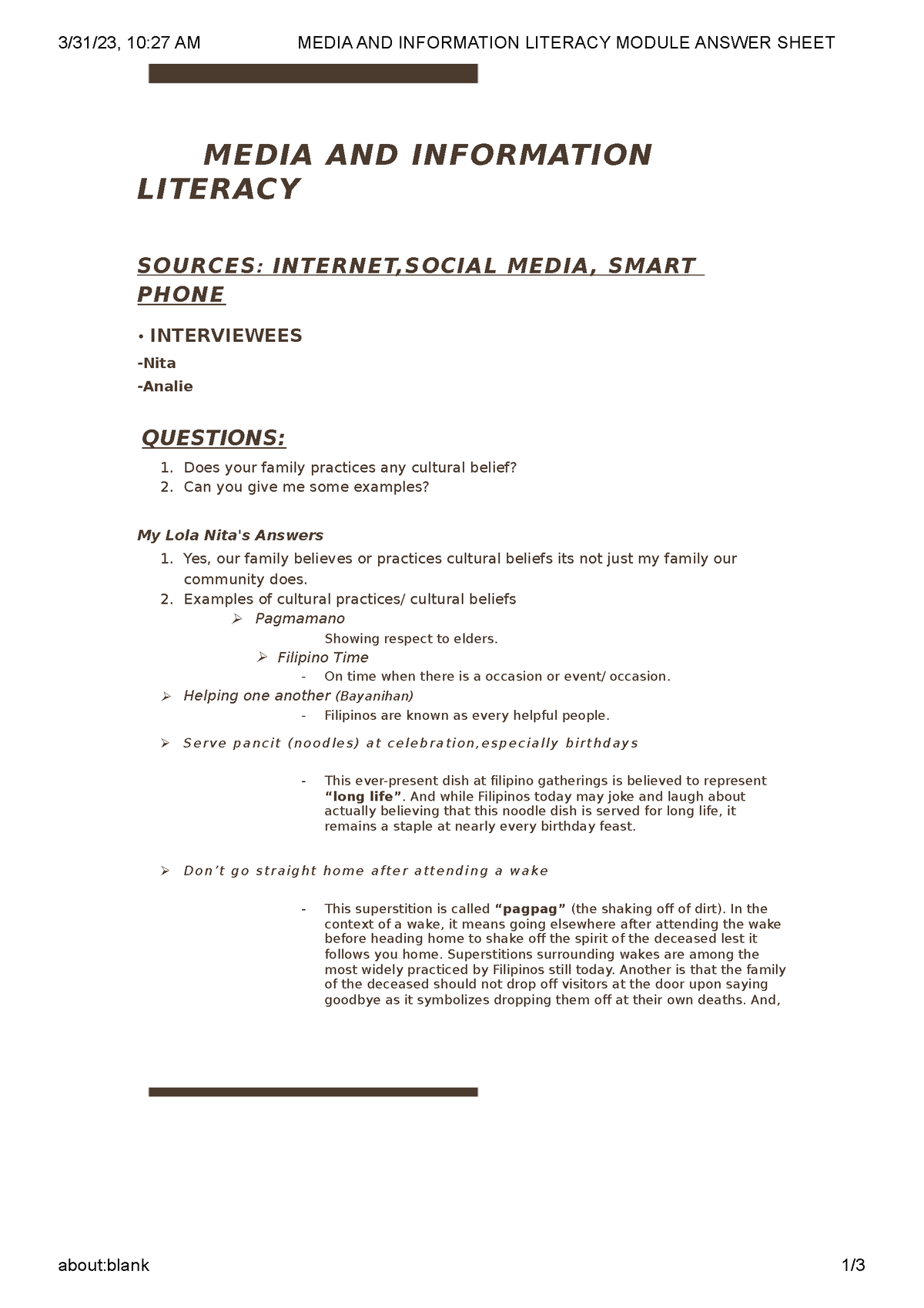 Media AND Information Literacy Module Answer Sheet - 3/31/23, 10:27 AM ...