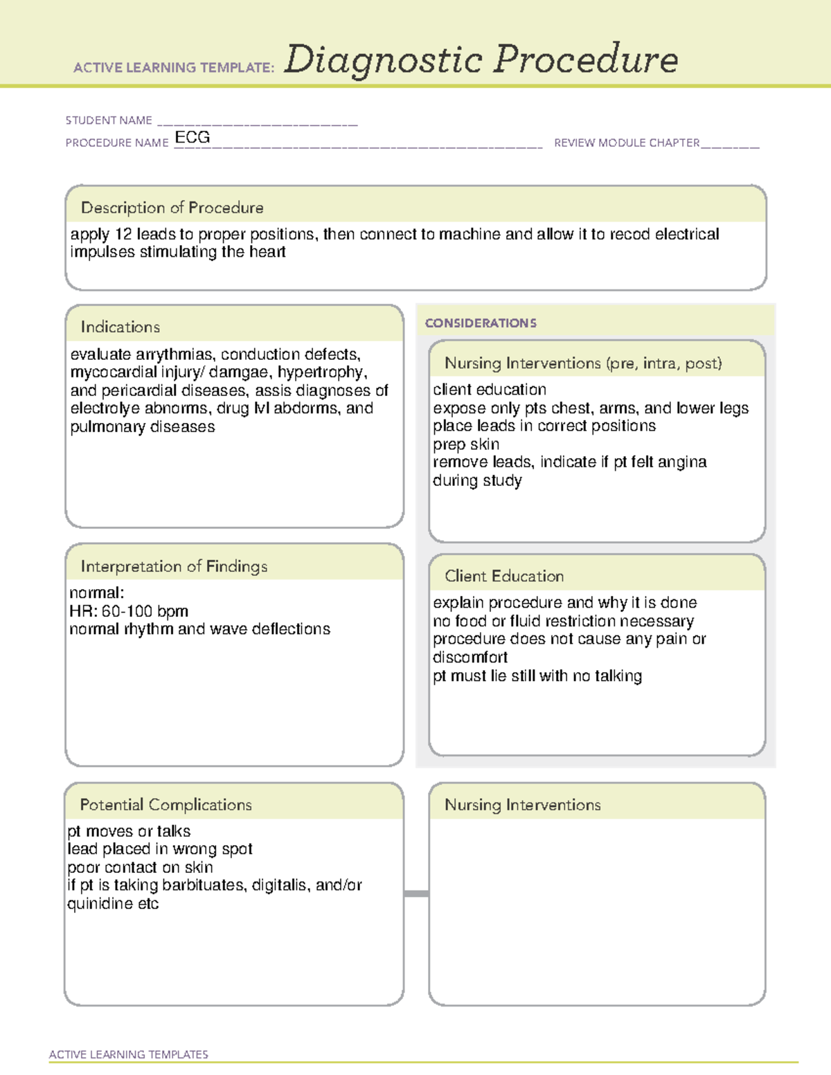 ECG diag template - ACTIVE LEARNING TEMPLATES Diagnostic Procedure ...