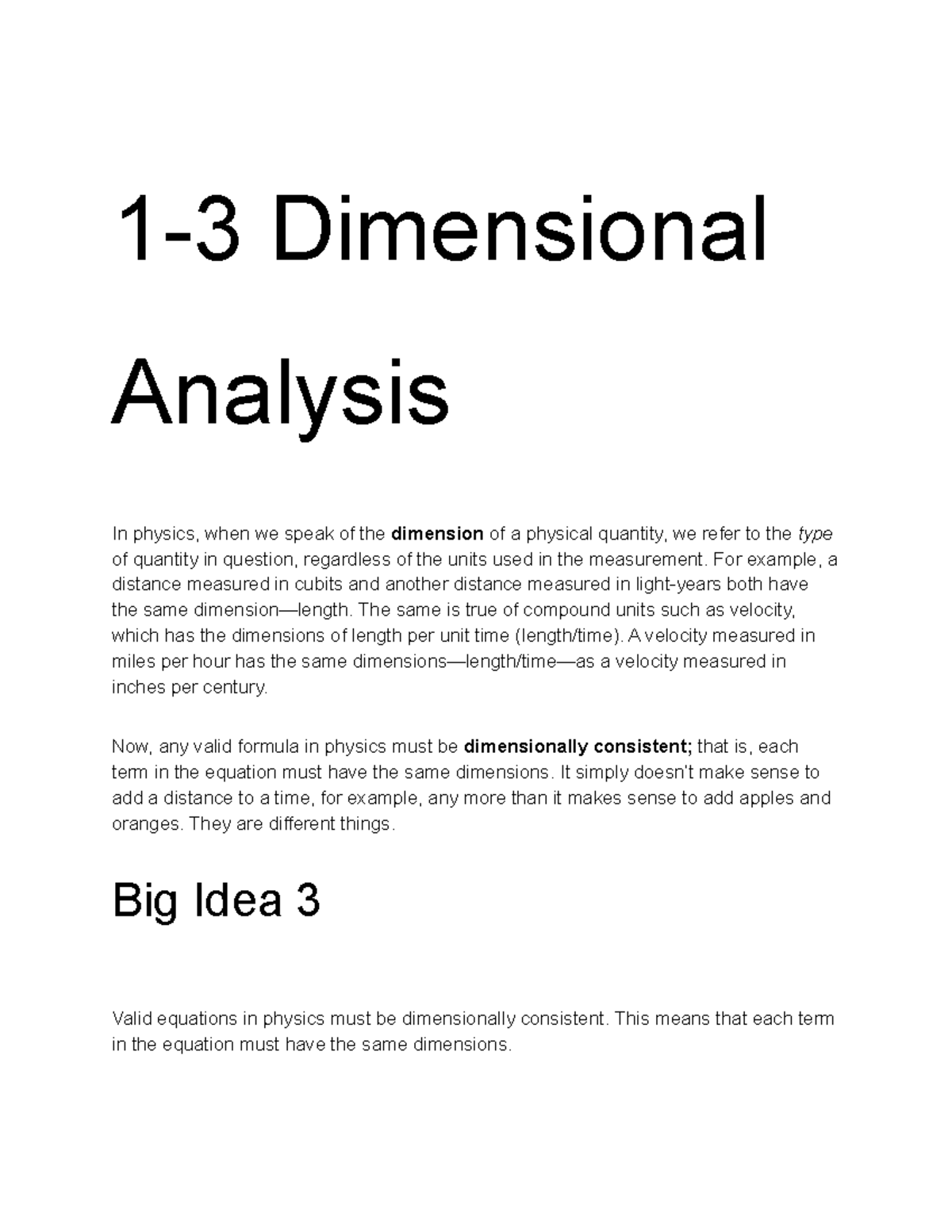 dimensional analysis literature review