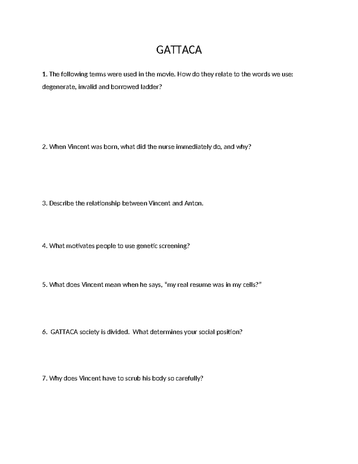 Gattaca biology GATTACA The following terms were used in the movie