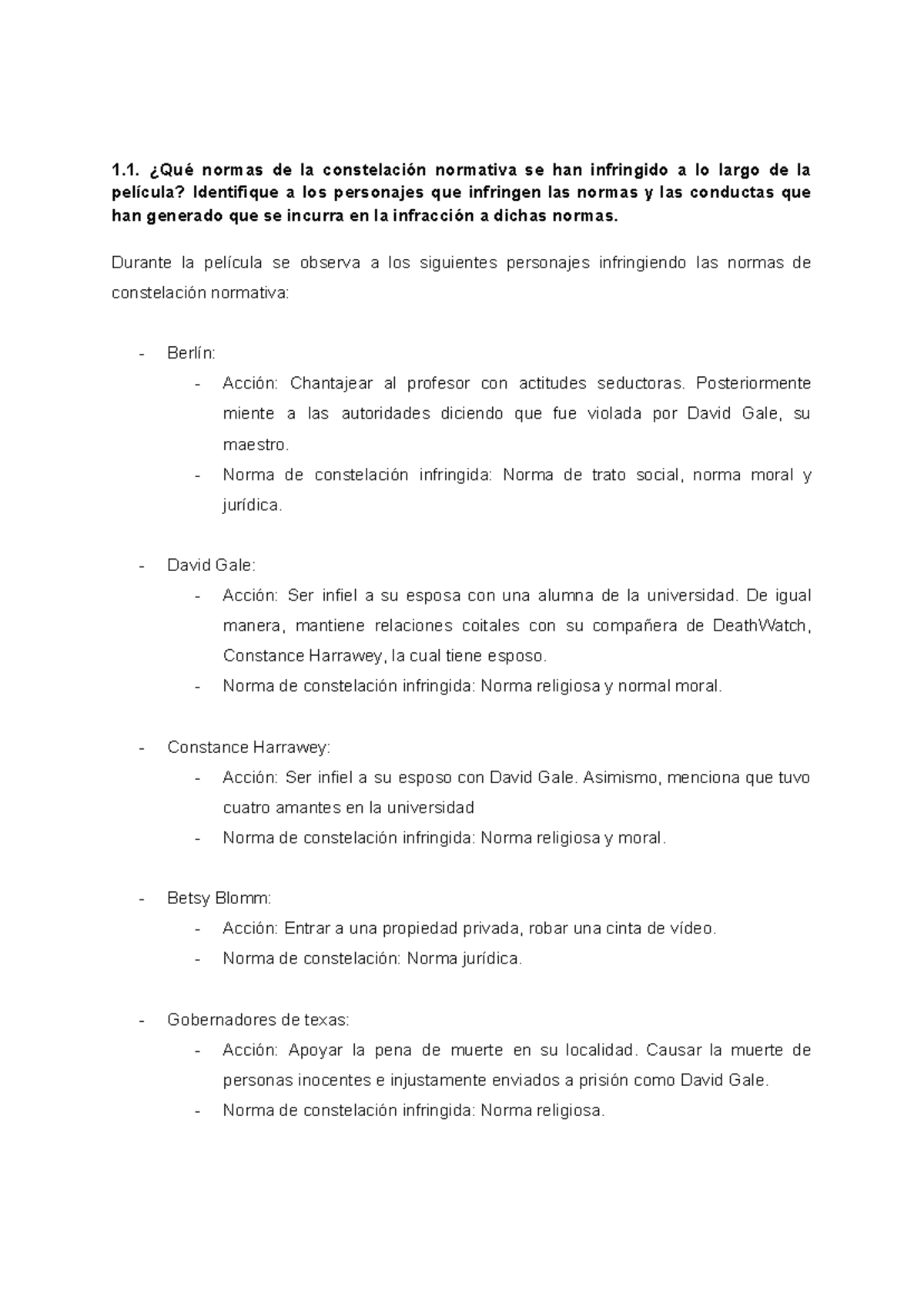 Analisis Pelicula La Vida De David Gale Legislacion Para Studocu