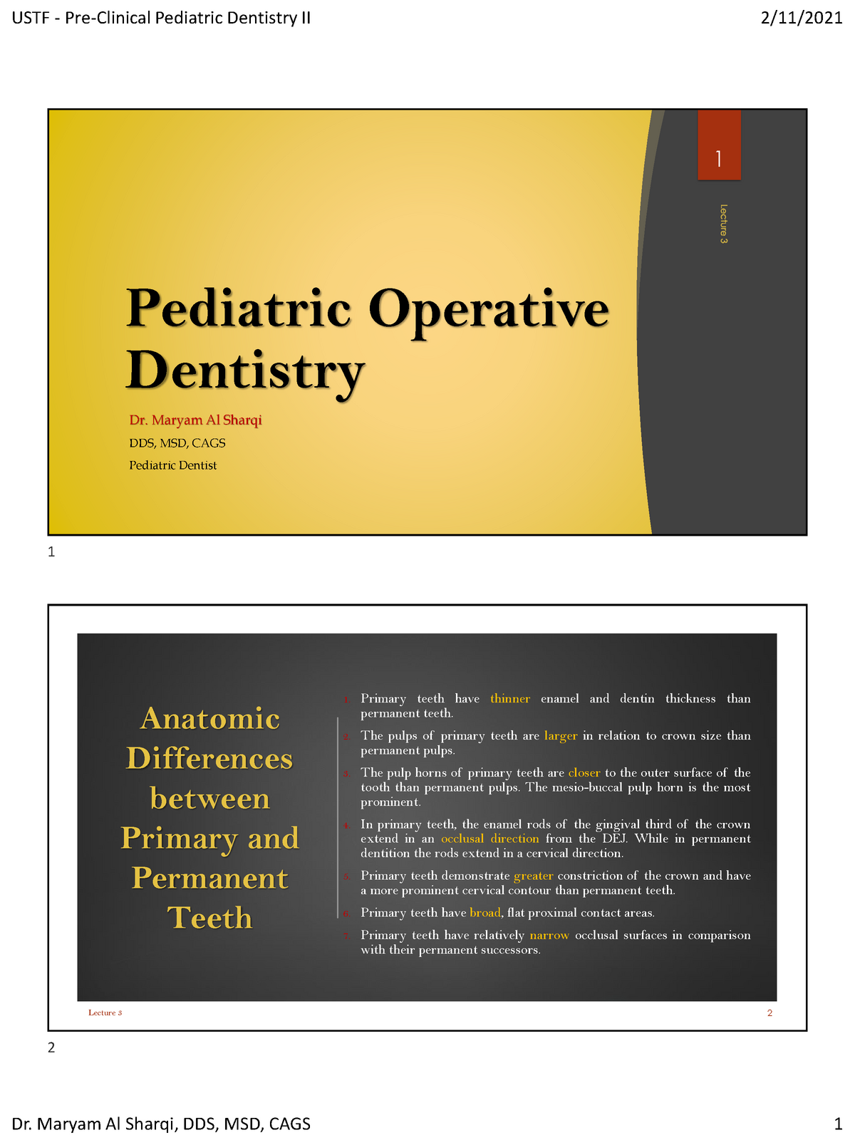 3rd Lecture - Pediatric Operative Dentistry Part 1 Class I II ...