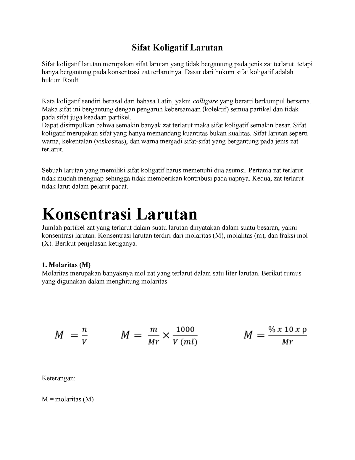 Materi DAN SOAL Sifat Koligatif Larutan - Sifat Koligatif Larutan Sifat ...