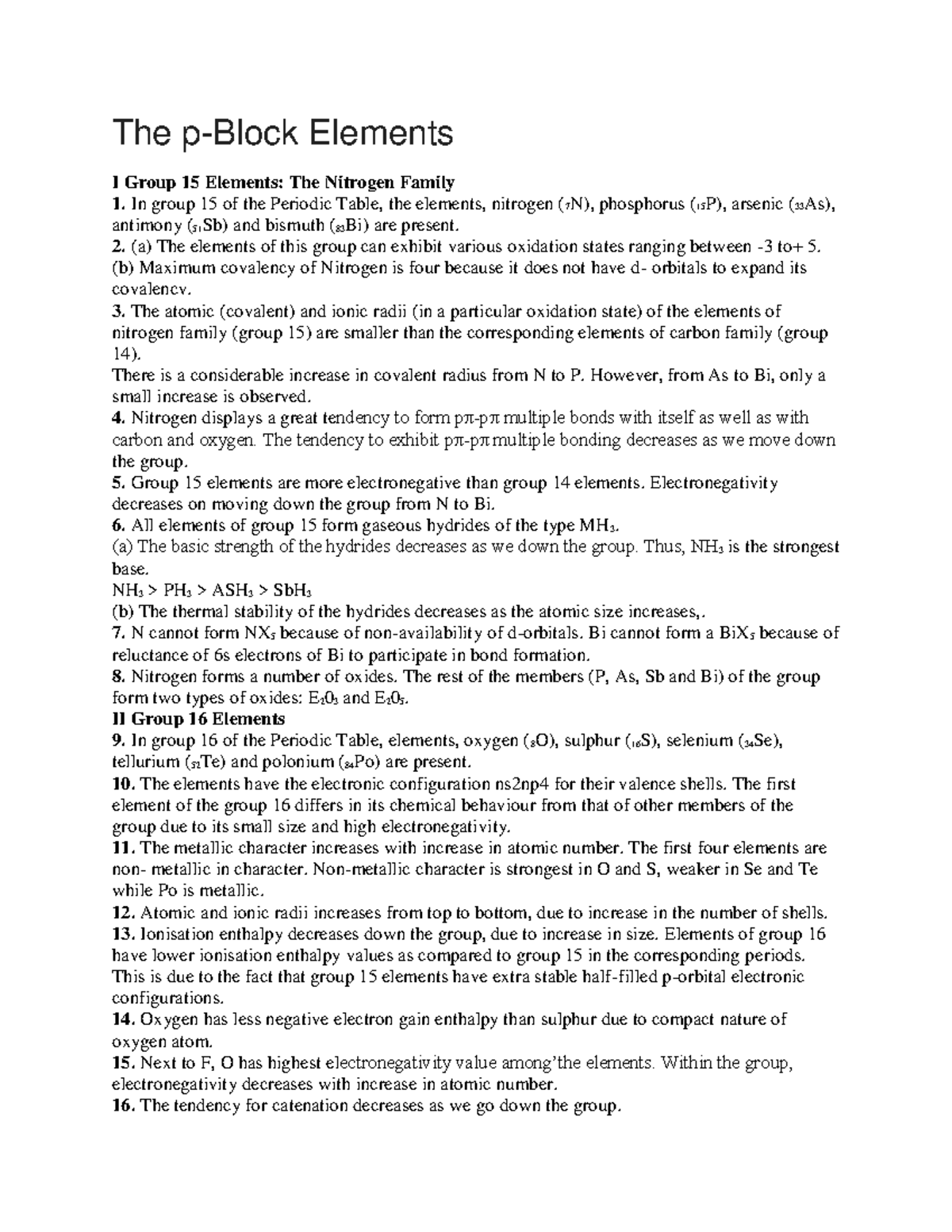 The P block elements - The p-Block Elements I Group 15 Elements: The ...