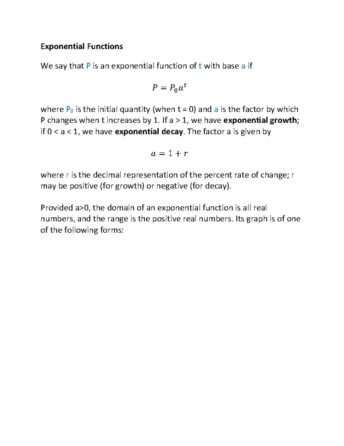 Exps and Logs - Exps and Logs incomplete notes - Exponential Functions ...