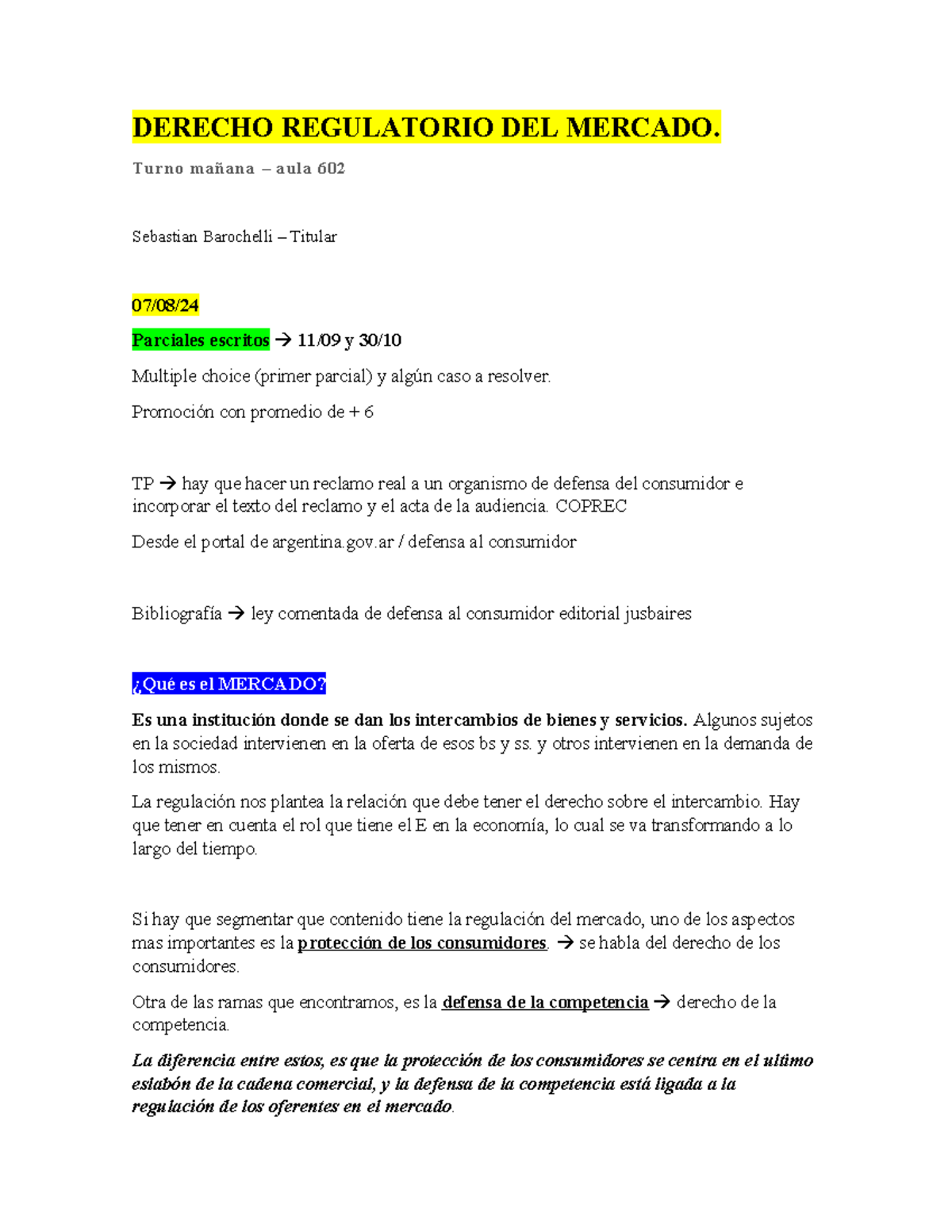 Apuntes - Derecho Regulatorio del Mercado - DERECHO REGULATORIO DEL ...