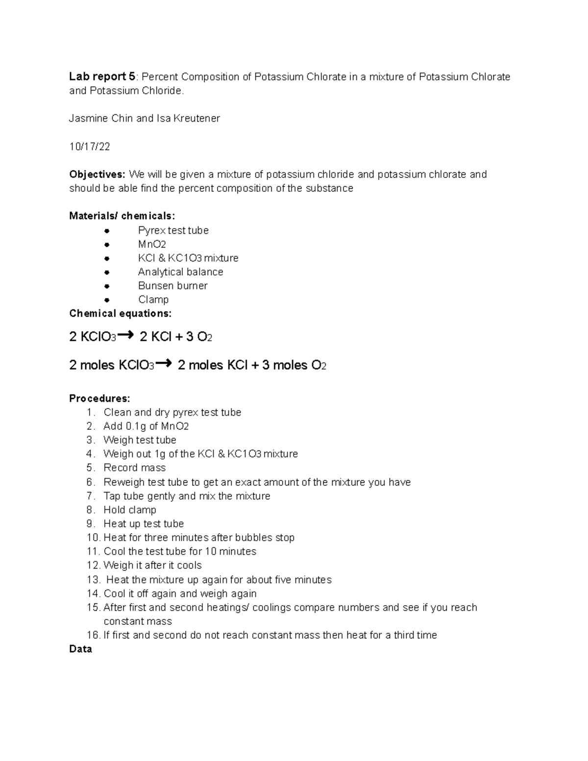 Lab report 5 - Jasmine Chin and Isa Kreutener 10/17/ Objectives: We ...