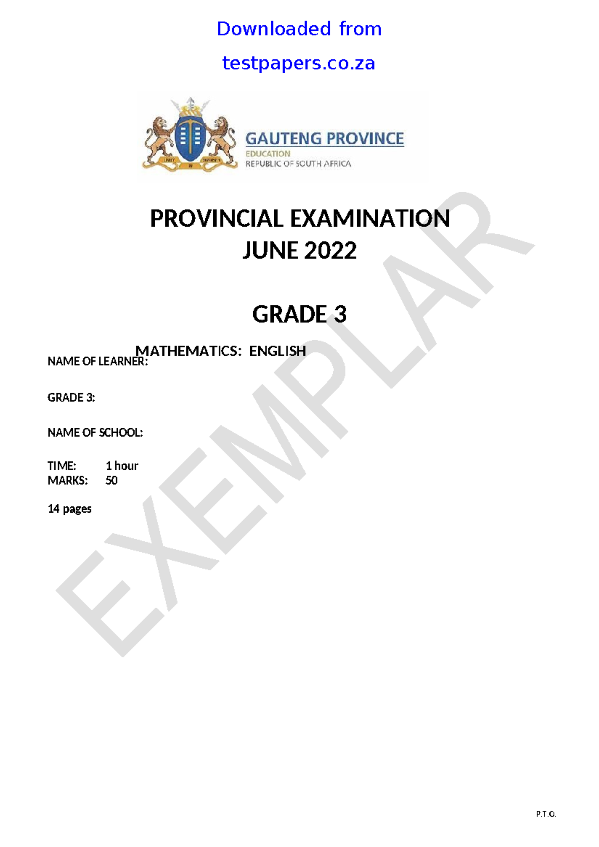 GAUTENG DEPARTMENT OF EDUCATION PROVINCIAL EXAMINATION JUNE visual data 8