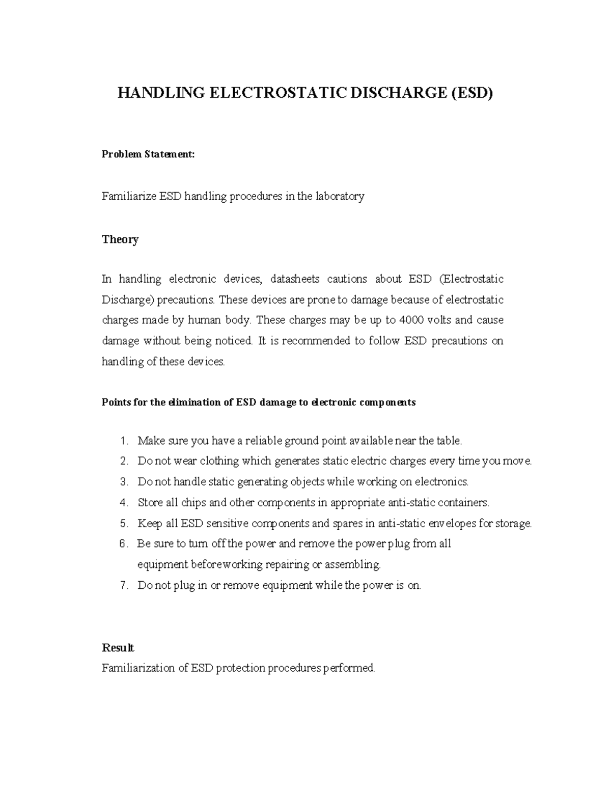 Handling Electrostatic Discharge HANDLING ELECTROSTATIC DISCHARGE