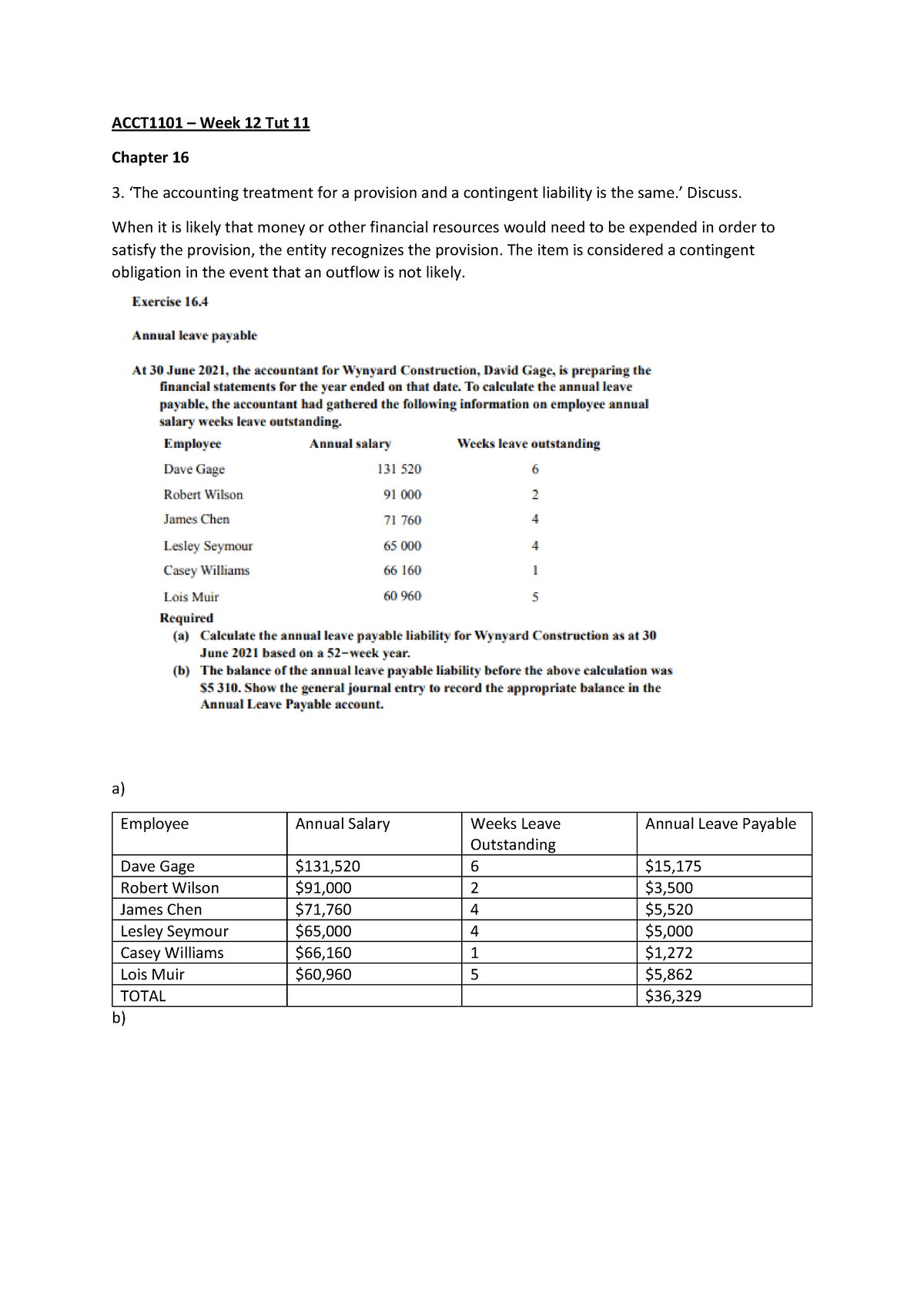 ACCT1101 - WEEK 12 TUTORIAL 11 QUESTIONS - ACCT1101 – Week 12 Tut 11 ...