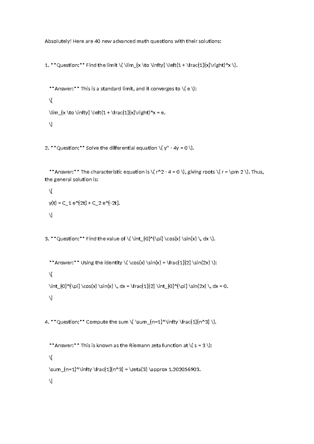 Math 107 - math - Absolutely! Here are 40 new advanced math questions ...