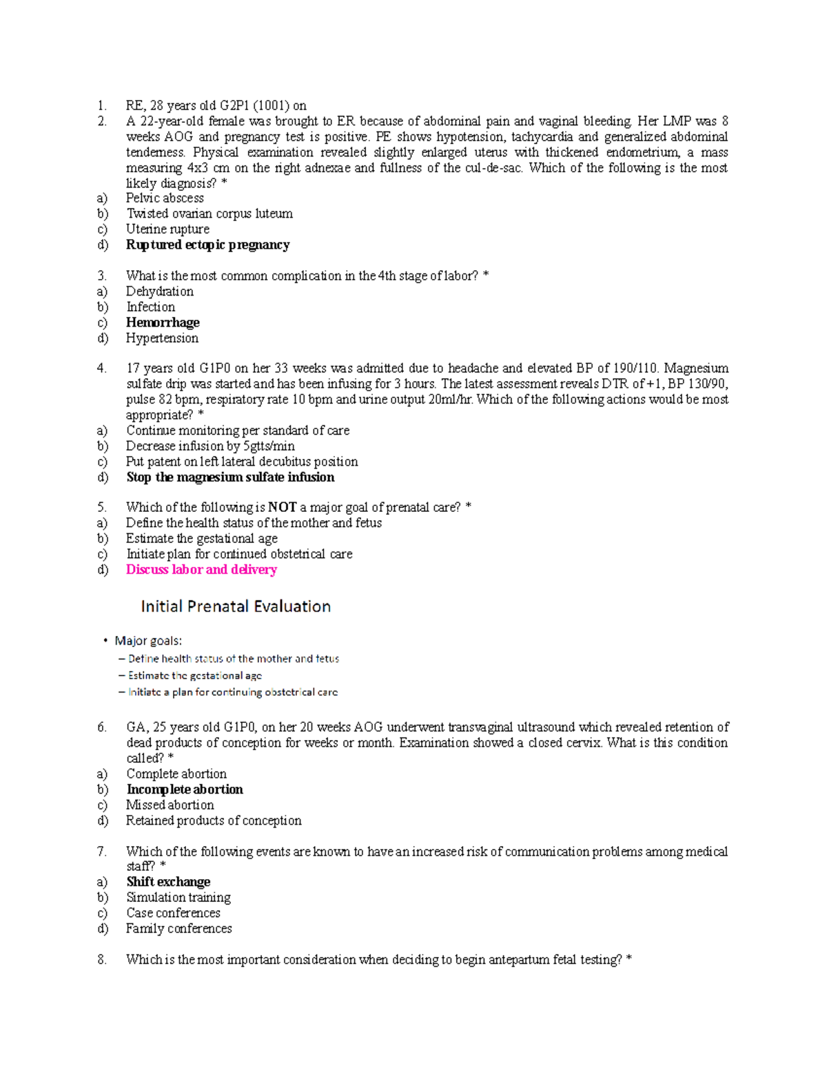 AFL Medical Sub Final Exam Part 5 RE 28 Years Old G2P1 1001 On A afl-medical-sub-final-exam-part-5-re-28-years-old-g2p1-1001-on-a