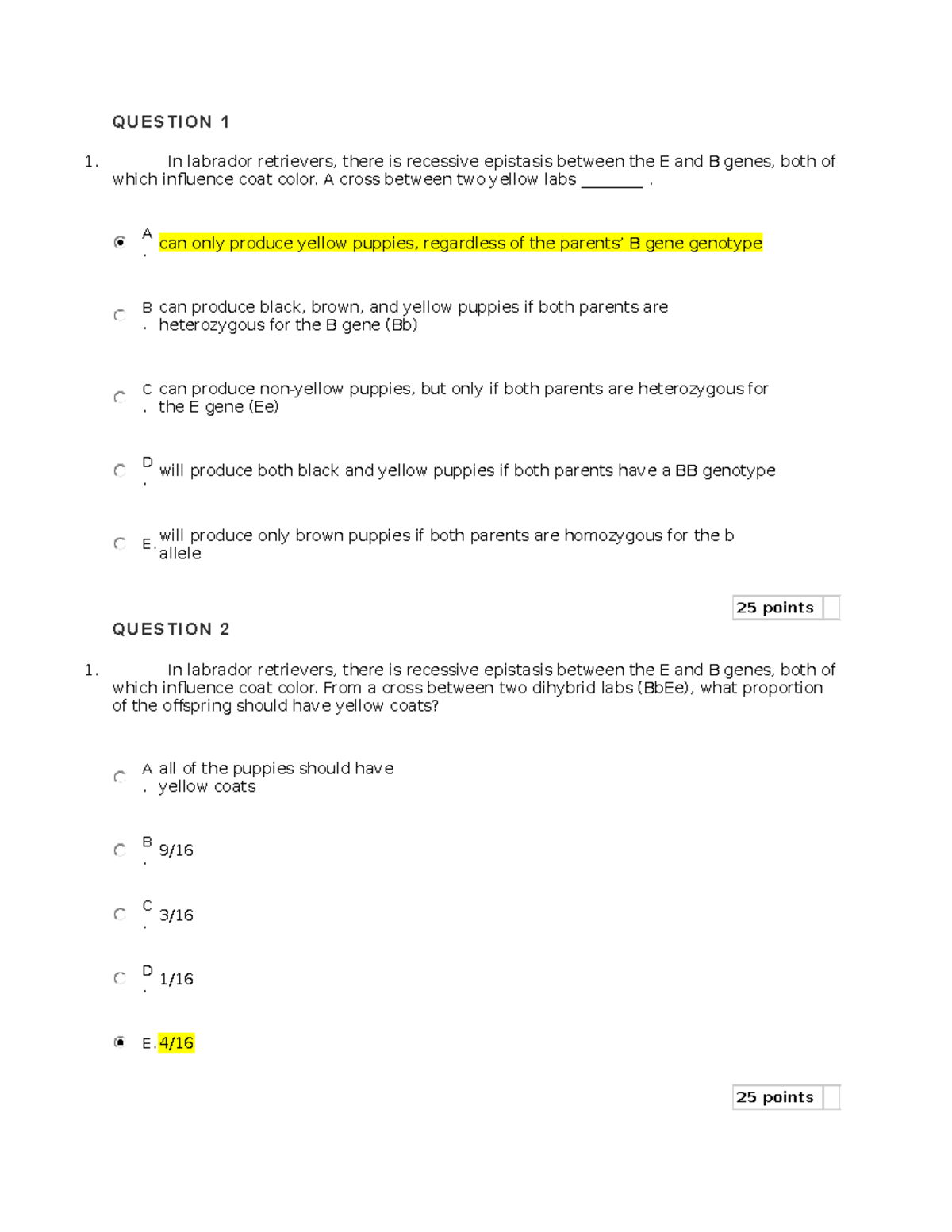 12-4-20 bonus quiz - notes - QUESTION 1 In labrador retrievers, there ...