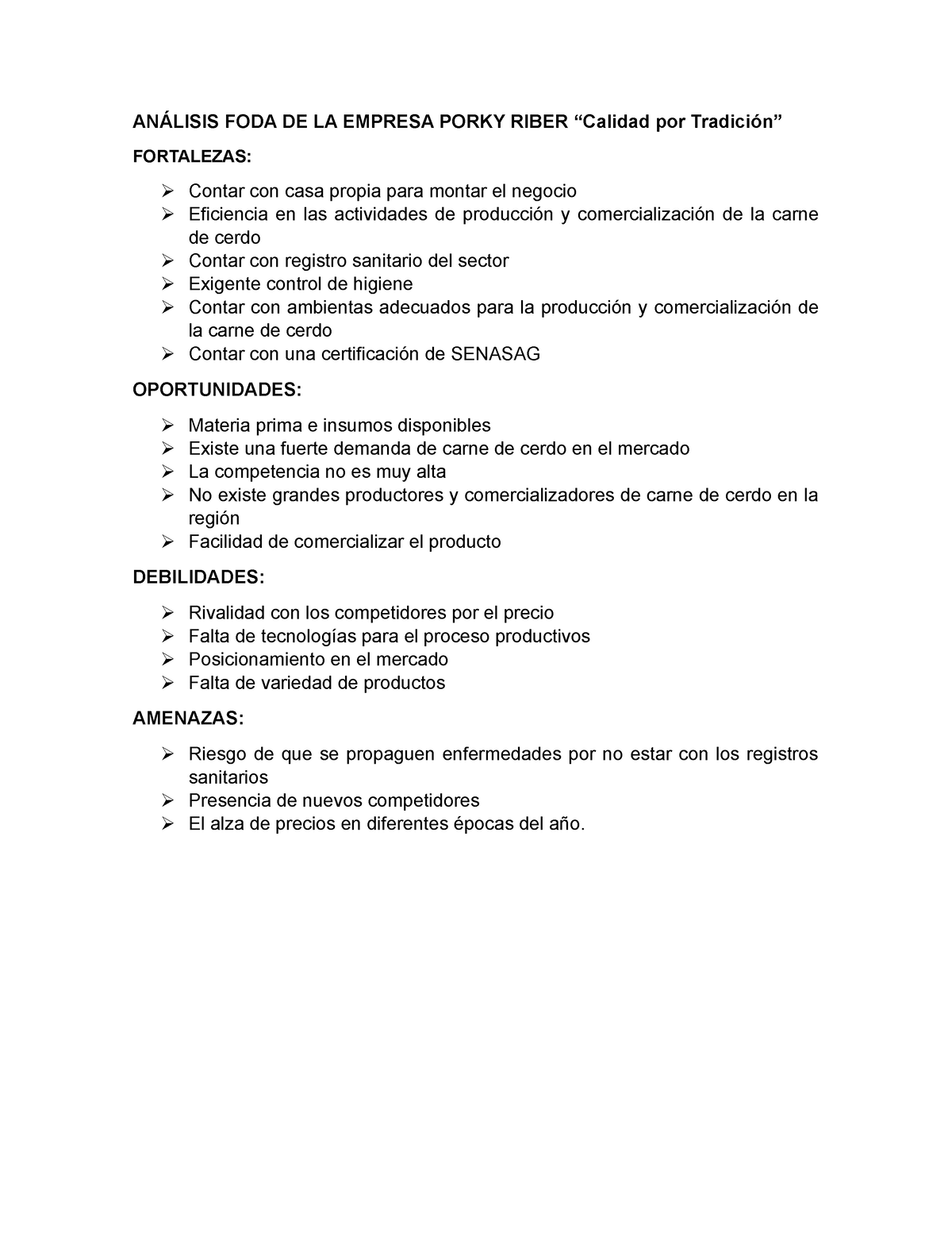 An Lisis Foda De La Empresa Porky Riber An Lisis Foda De La Empresa