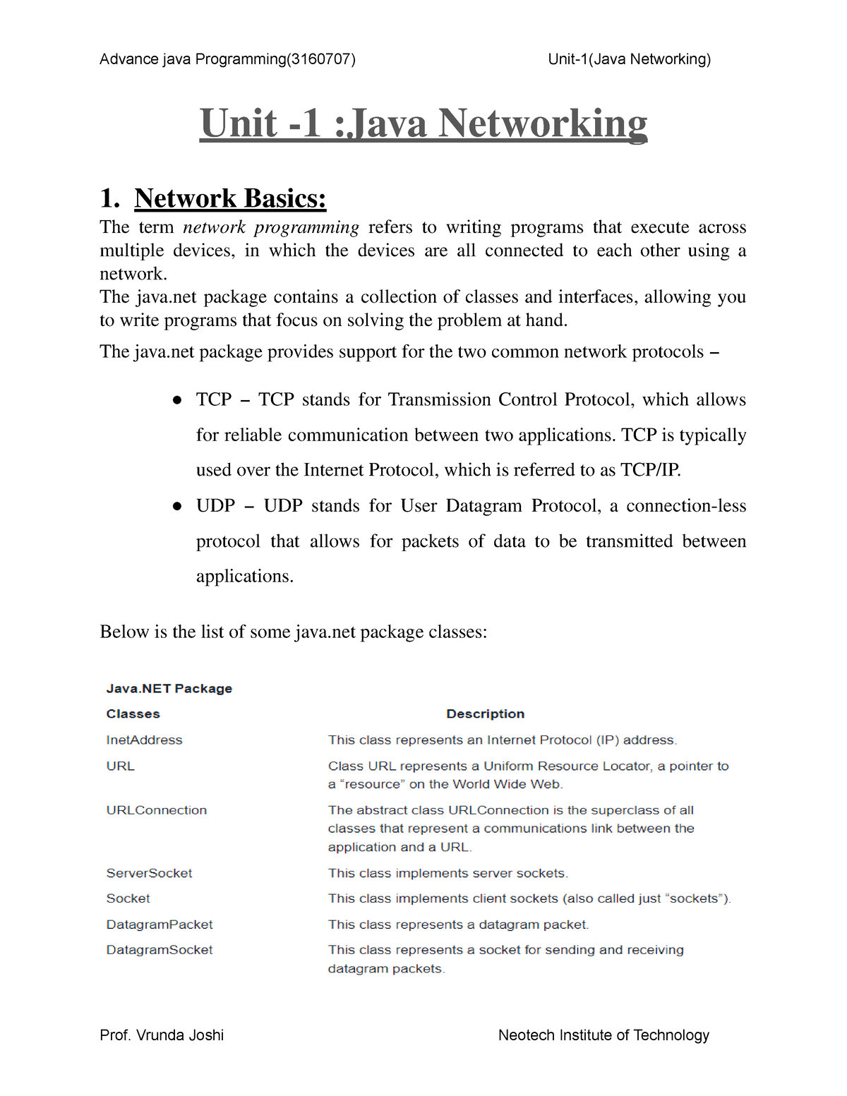 Unit 1 Unit 1 Java Networking 1. Network Basics The term network